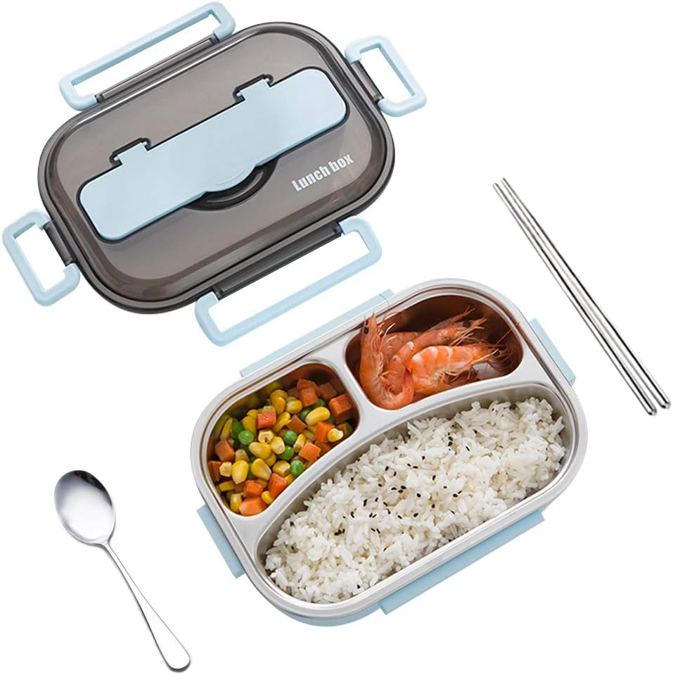 Bento Box mit Besteck, Blau 3 Fach