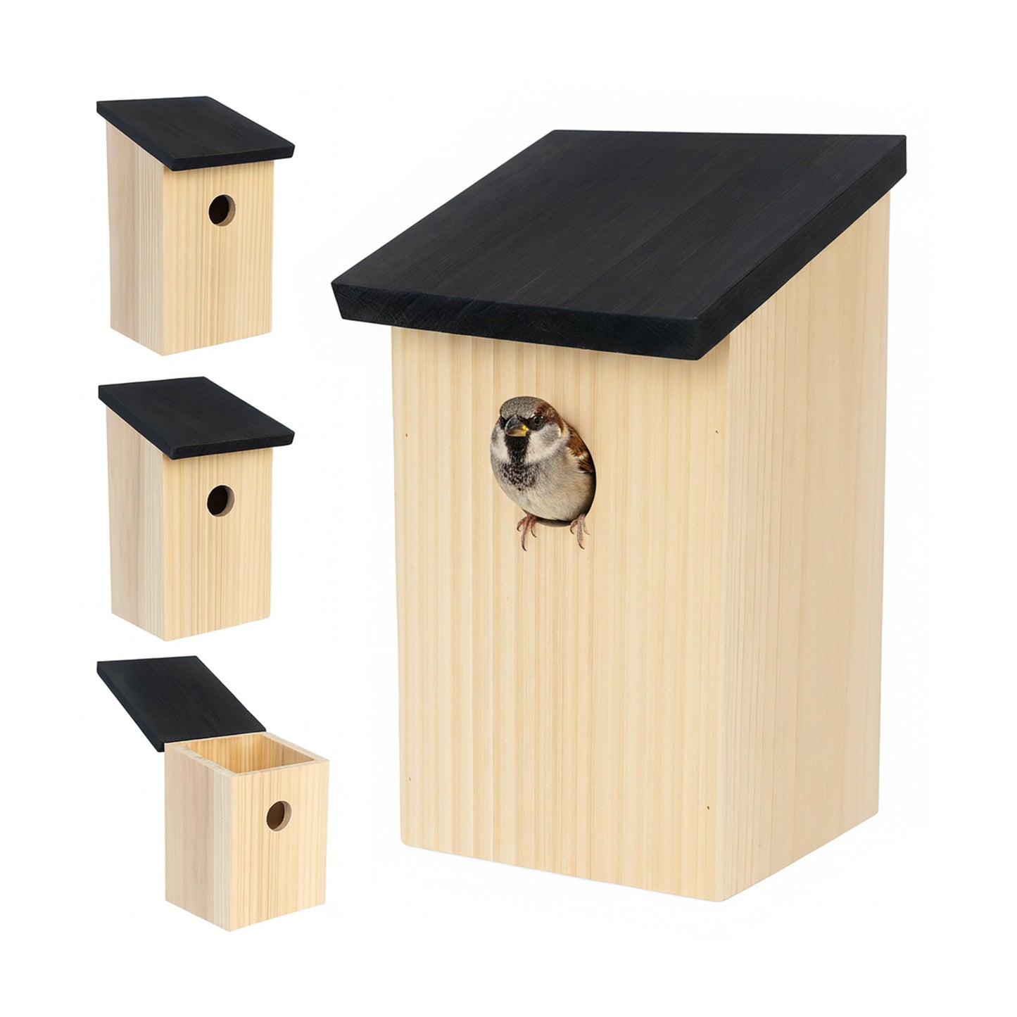 4x Nistkasten, Natur/ Schwarz