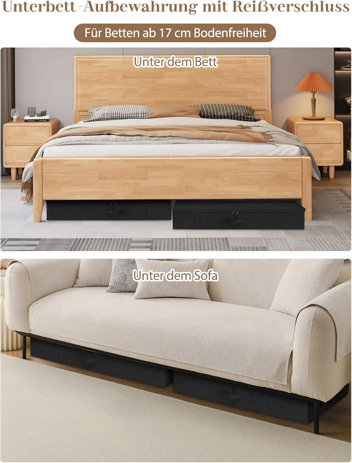 Faltbares Unterbett-Aufbewahrungsboxen Set, 3pcs-black
