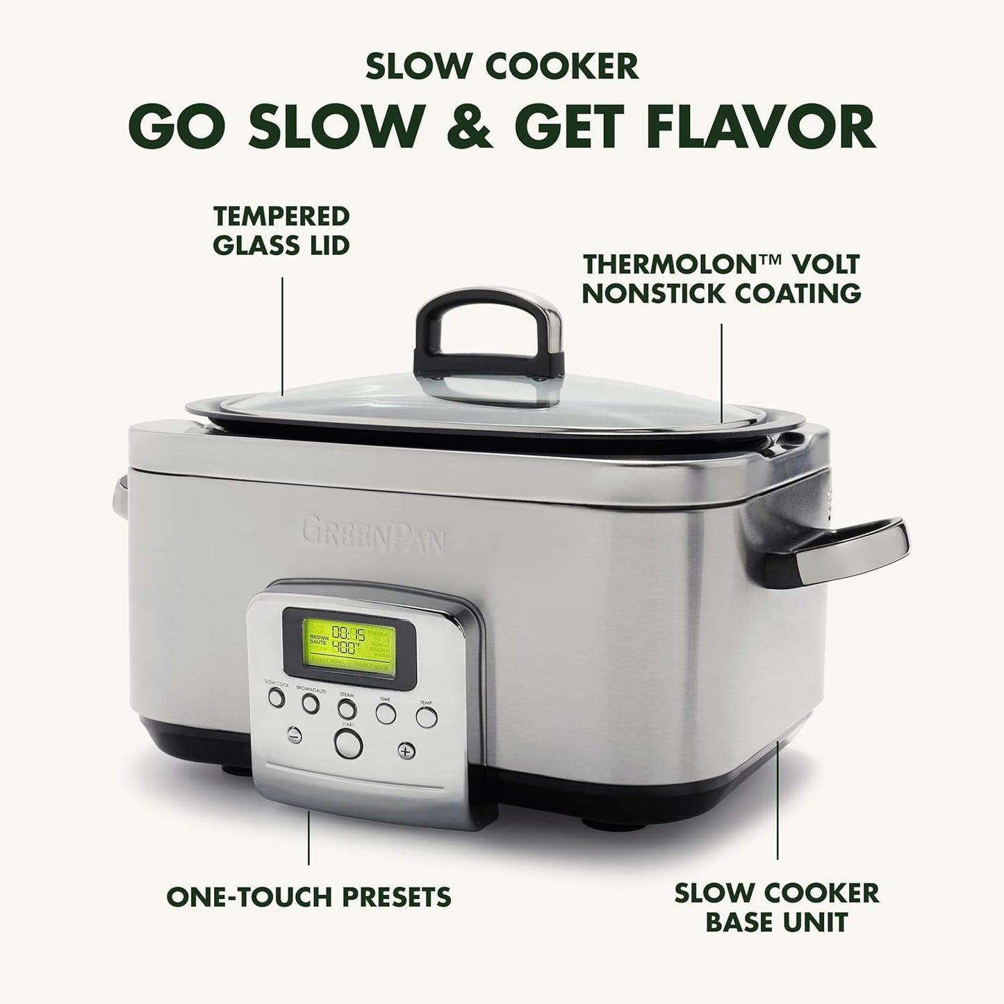 Slow Cooker mit Dampfgareinsatz, 6l Slow Cooker Silber/Edelstahl