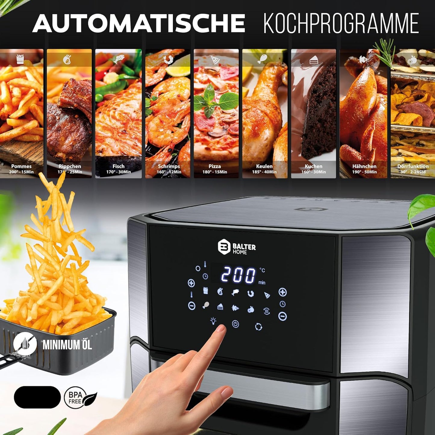 Heissluftfritteuse HL-1200-BL, 12 Liter|Schwarz