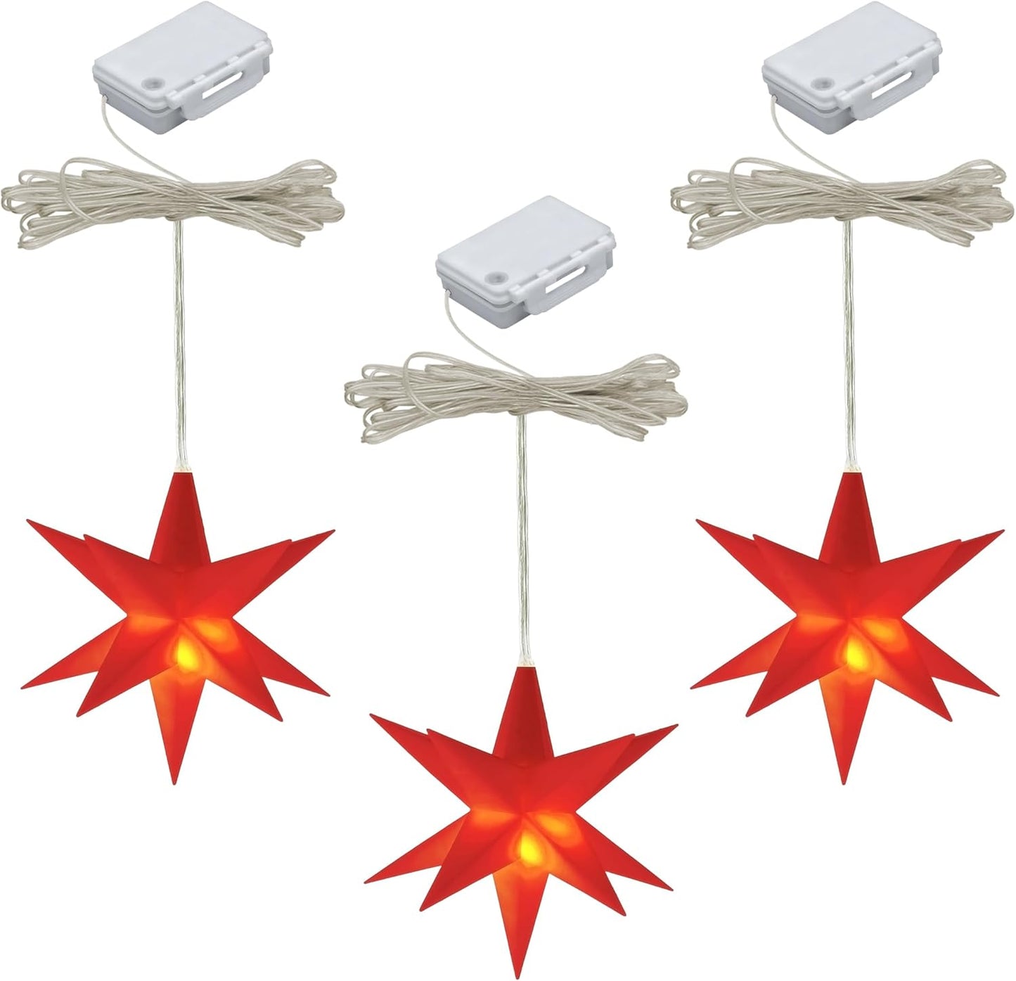 3D Weihnachtsstern Set mit Timer, Rot 3er