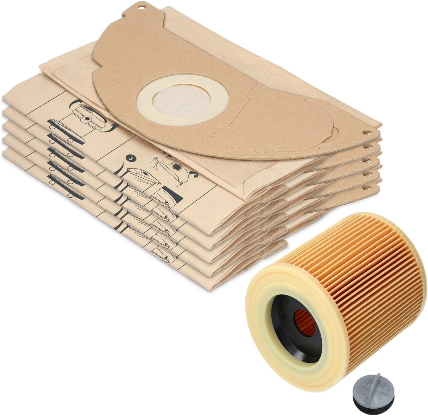 11-teiliges Staubsaugerbeutel-Set für Kärcher WD2/MV2, 10 Beutel + 1 Filter WD 2, MV 2