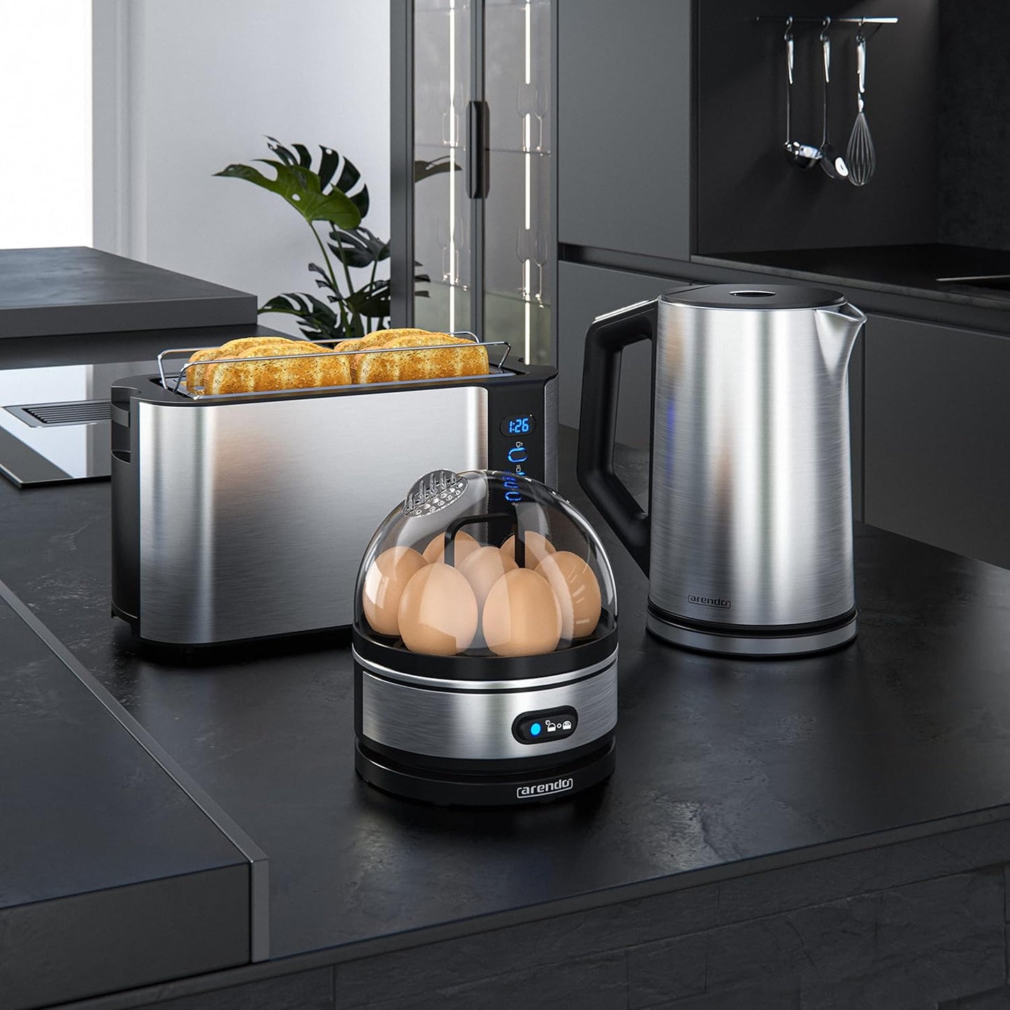 Frühstück Set - Wasserkocher, Toaster, Eierkocher, B: Silber