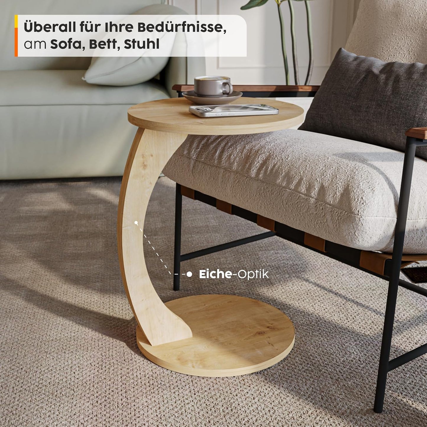 Beistelltisch in C-Form mit Rollen, Eiche-optik