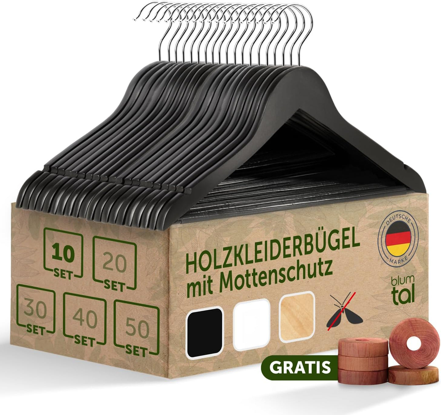 Kleiderbügel-Set mit Zedernholz Mottenschutz, 10er Set Schwarz