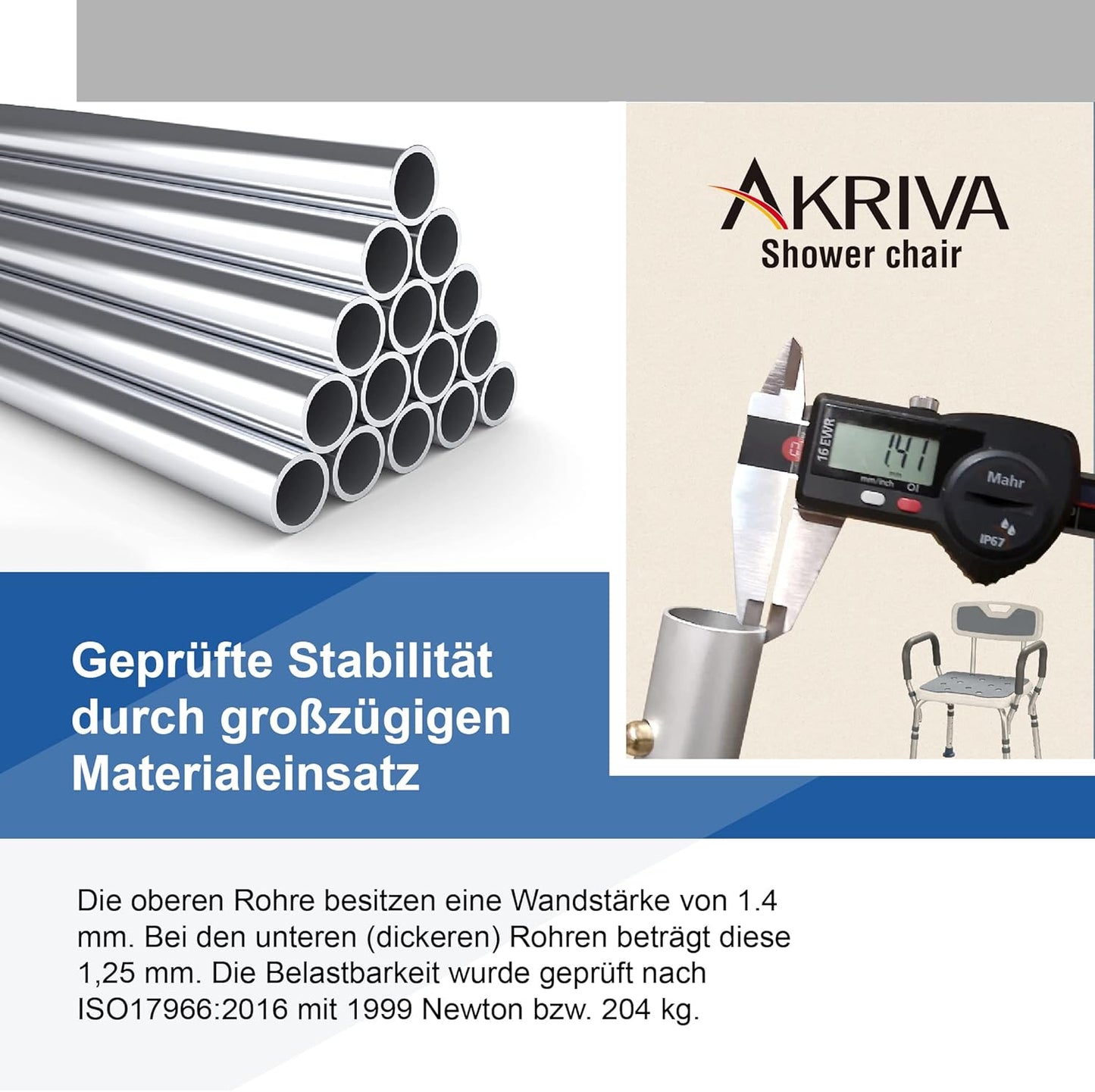 Höhenverstellbarer Duschsitz mit Rückenlehne, Komfort Plus