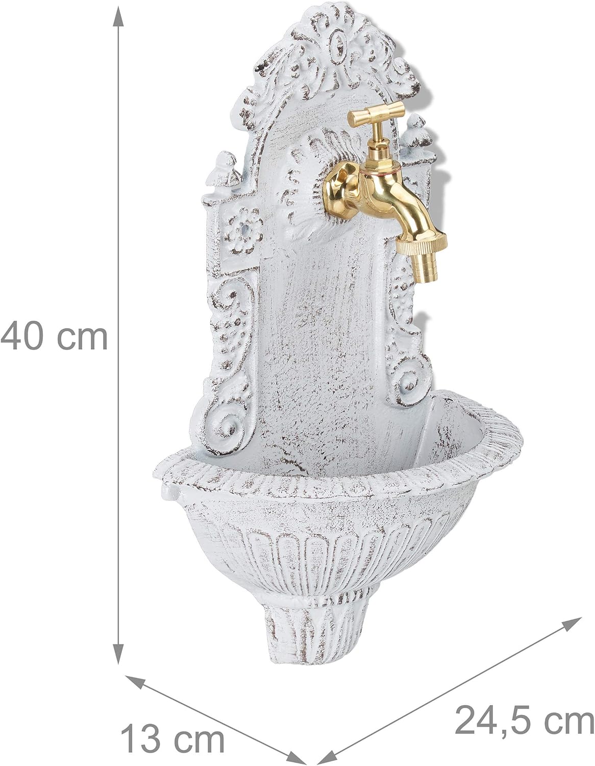 Nostalgischer Wandbrunnen mit Wasserhahn, Weiss
