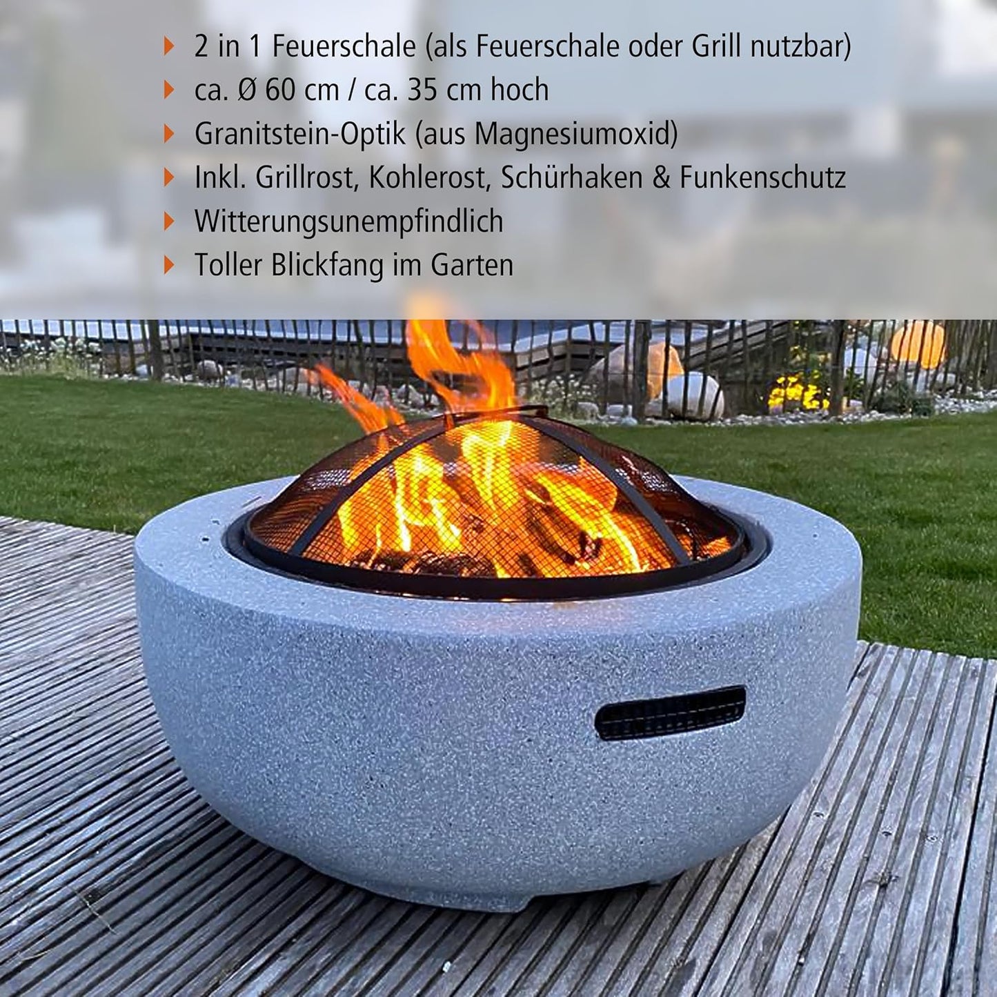 2-in-1 Feuerschale inkl. Grillrost, Schürhaken & Funkenschutz