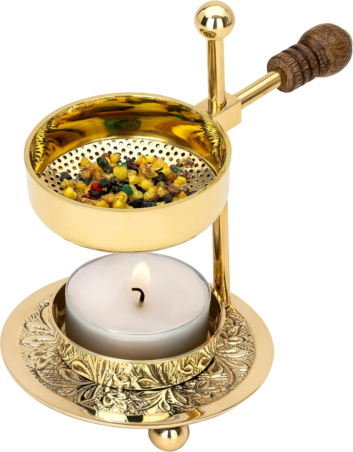 Räucherstövchen, Holzgriff-gold