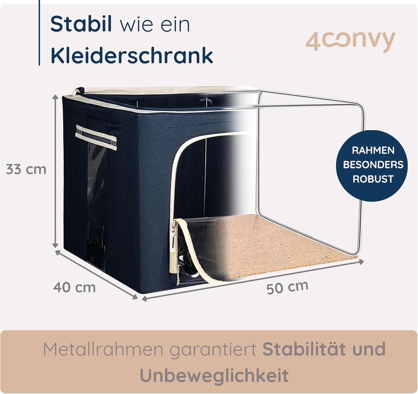 Faltbare Kleideraufbewahrungsbox mit Reissverschluss, 2er-Set, Blau 2x66L