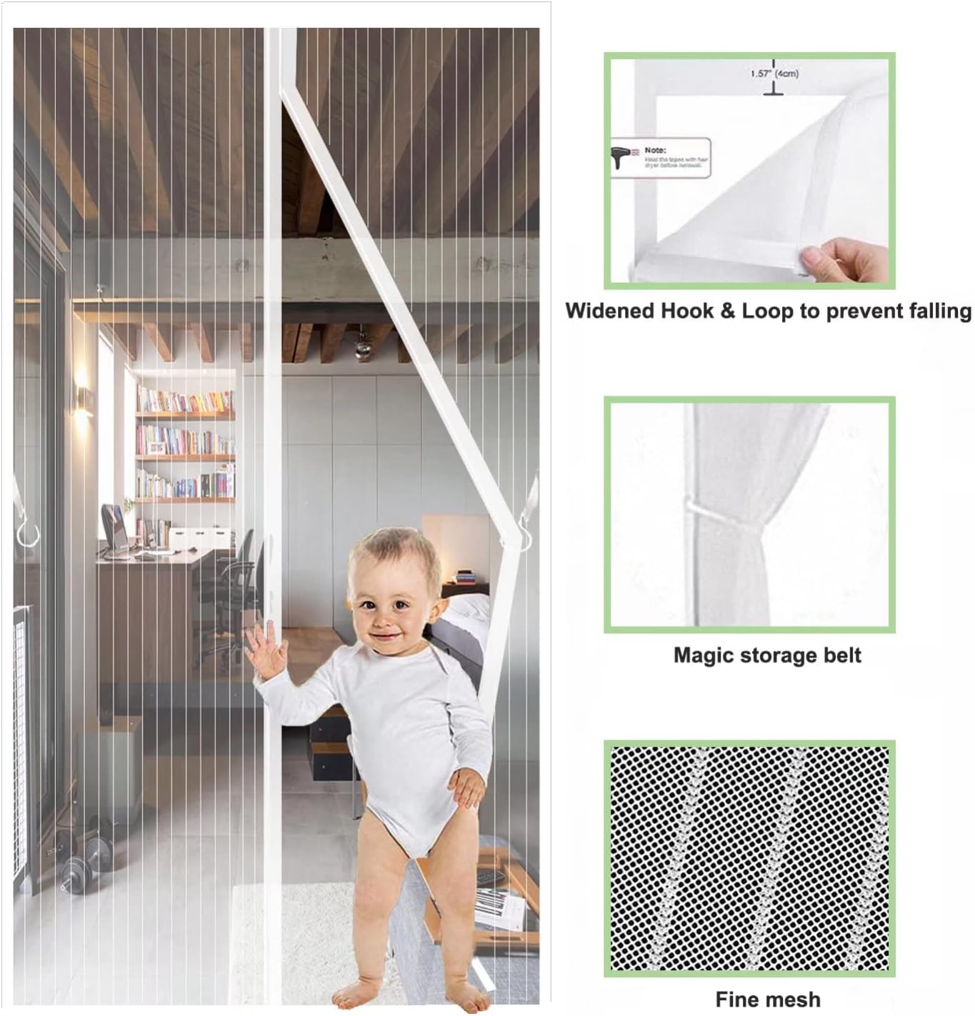 Magnet Fliegengitter für Balkontür (95x200cm), Weiss 95x200cm