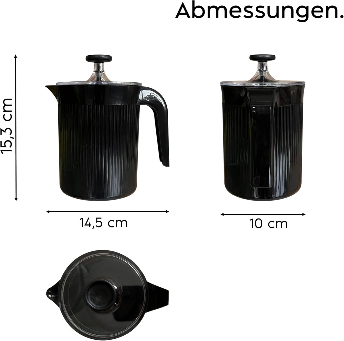 Hand-Milchaufschäumer für Cappuccino (0,5L) Made in Italy, Schwarz