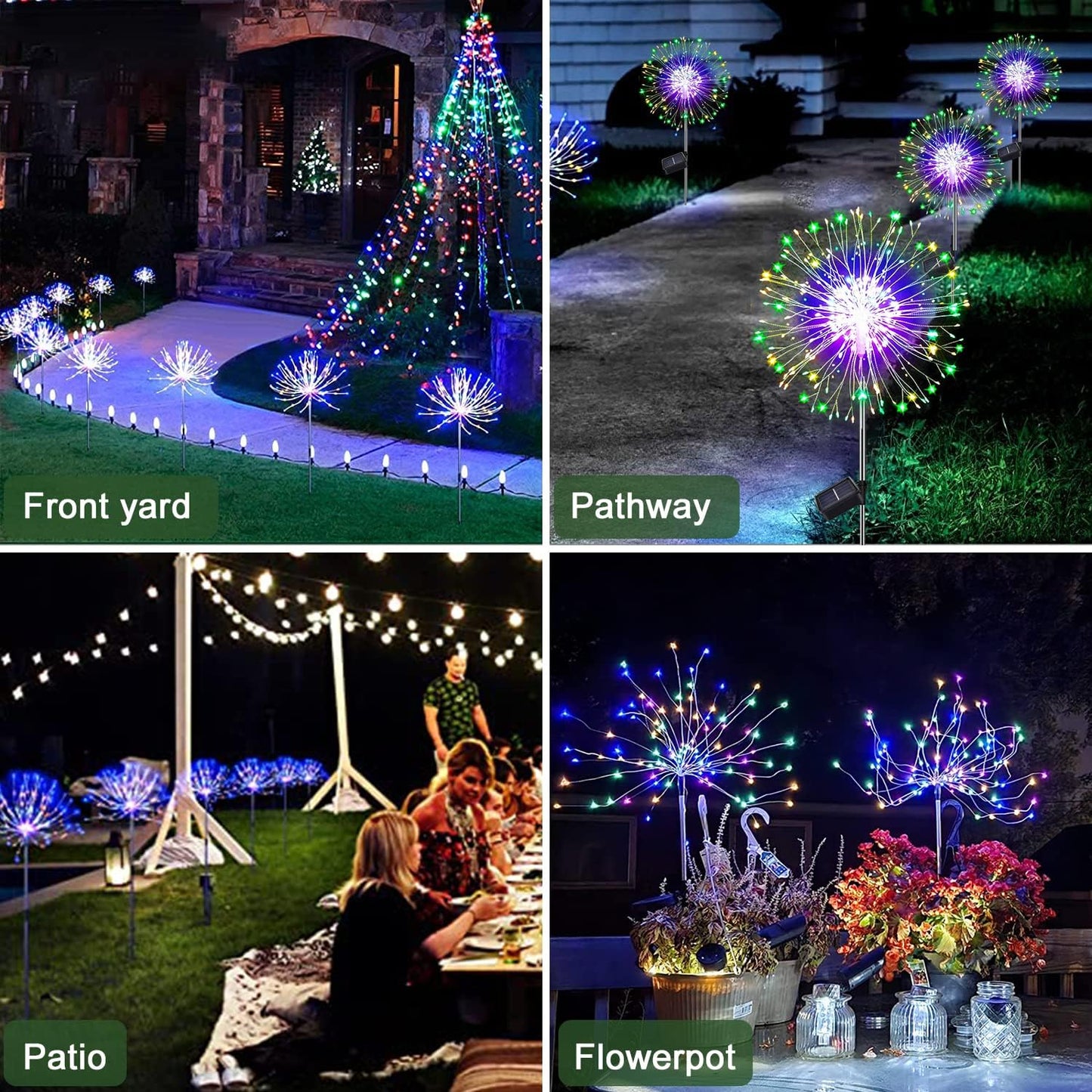 4er-Set Solar-Feuerwerk-Gartenleuchte, 4 X 120 Led Mehrfarbig