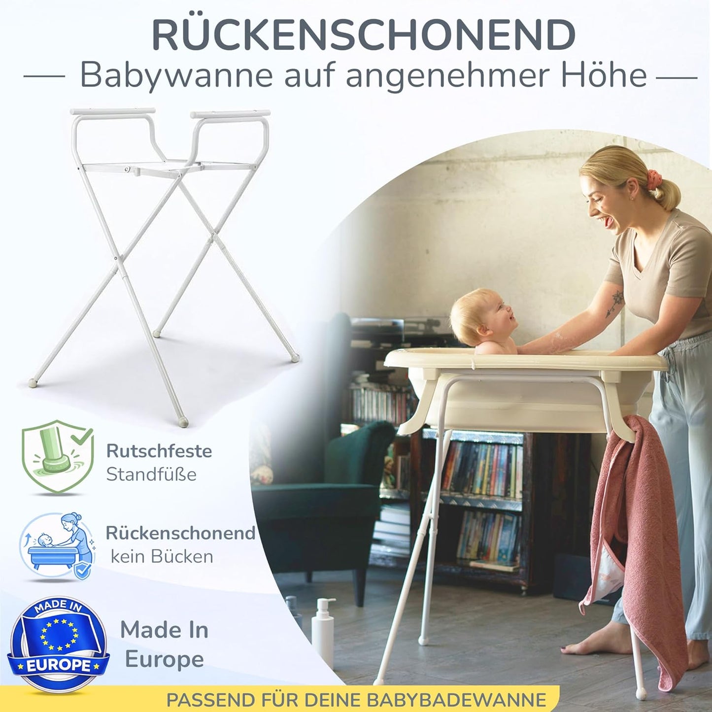4-teiliges Babybadewannen-Set mit Ständer, Grau 4-Set