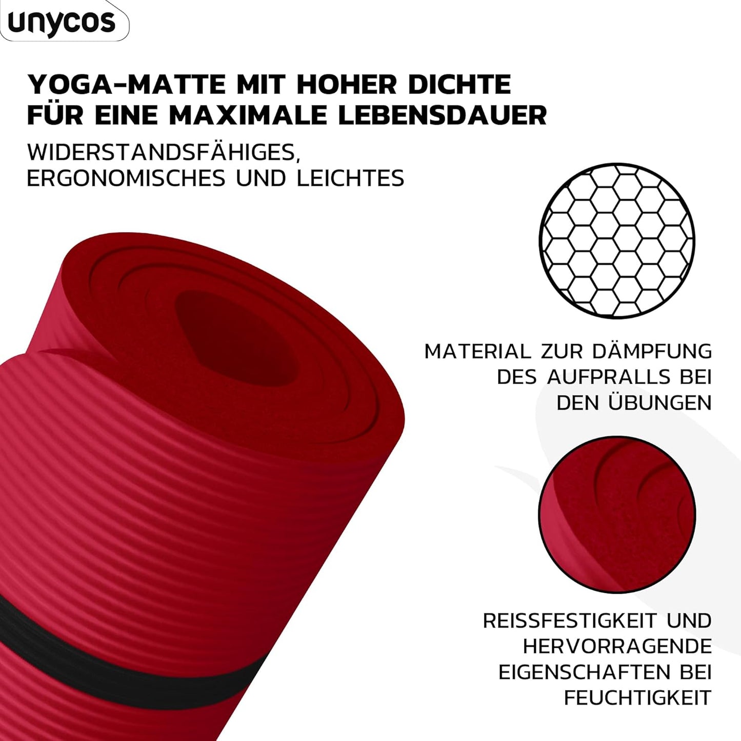 Rutschfeste Yogamatte mit Tragetasche, #05 Rot 183*60*1 cm