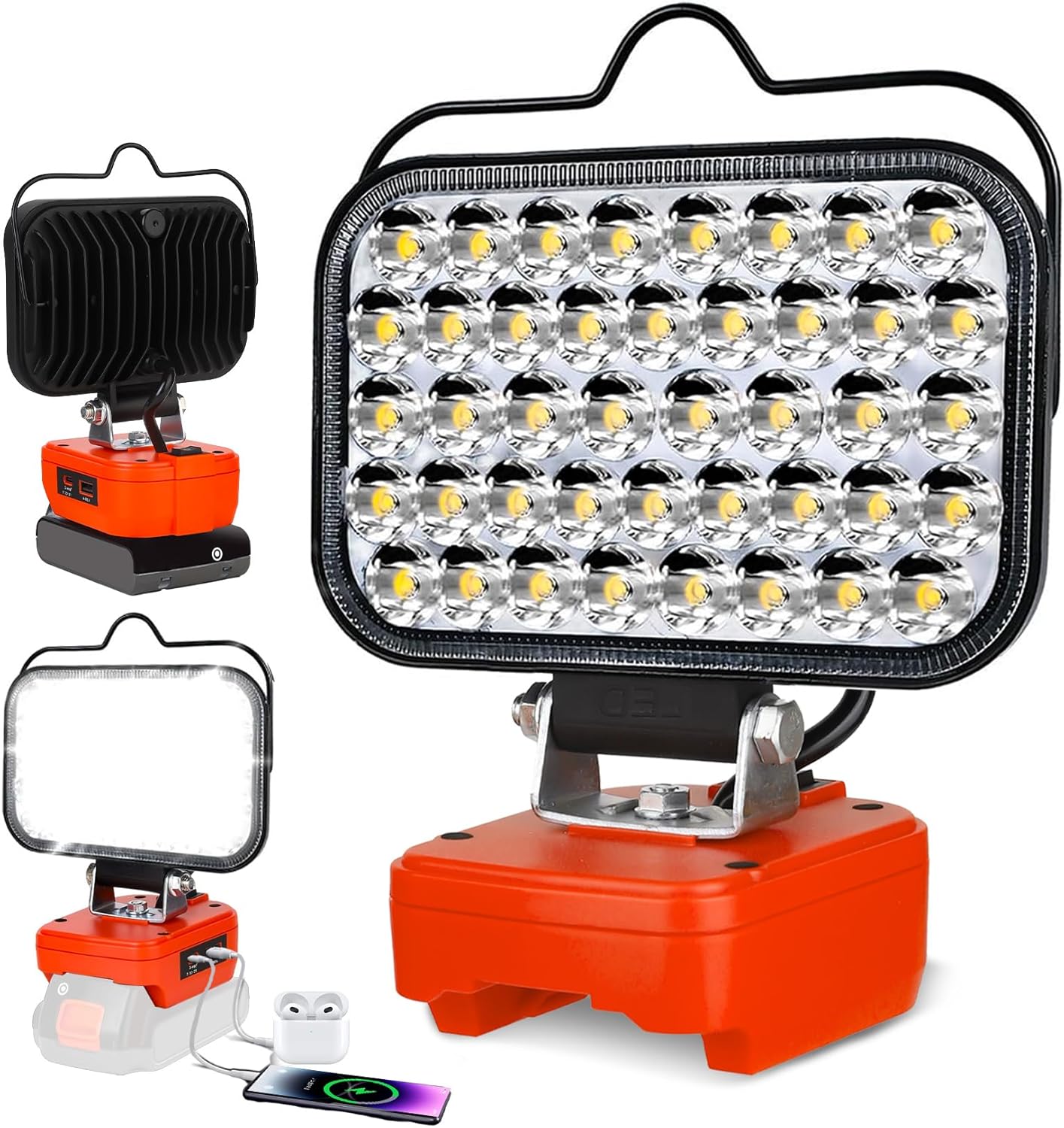 Kabellose LED Arbeitsleuchte ohne Akku, Rot-für Black+decker Akku 20v