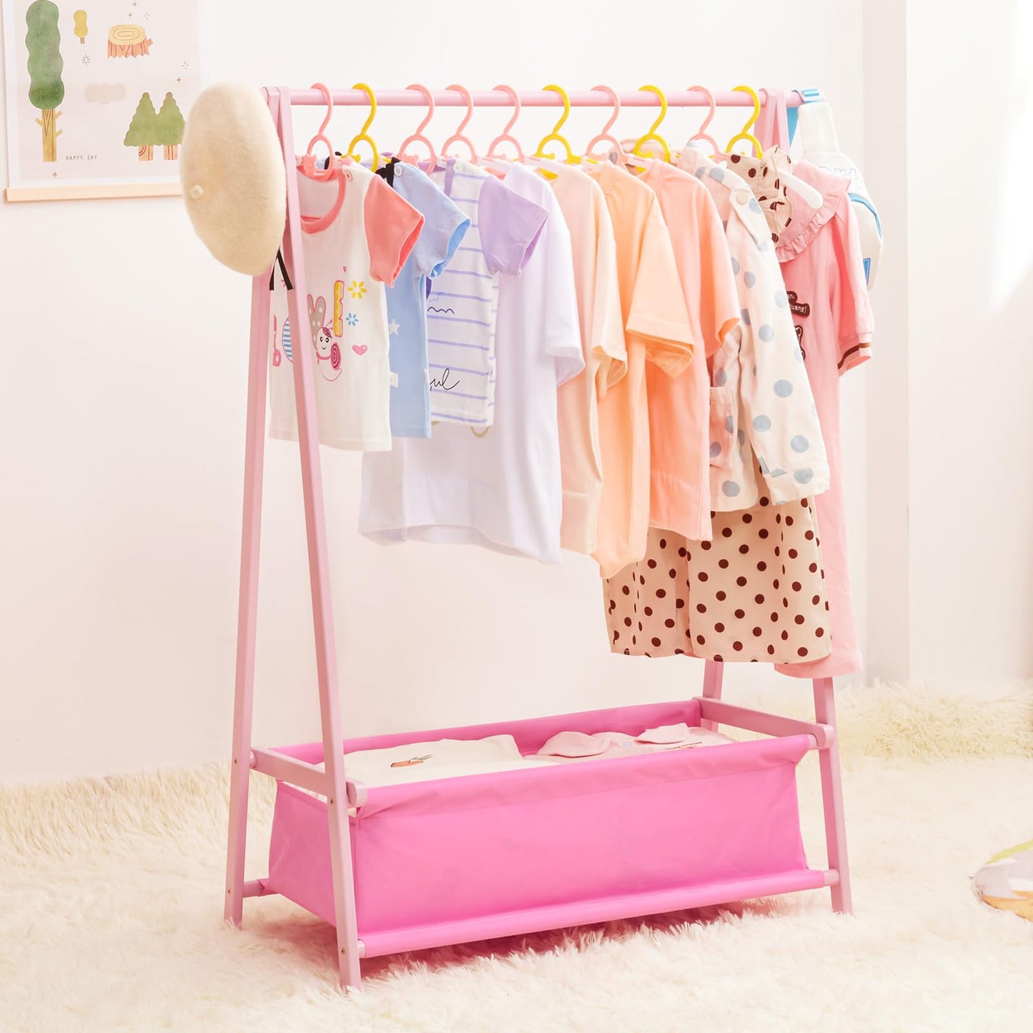 Kinderkleiderständer mit Aufbewahrungskiste, Rosa