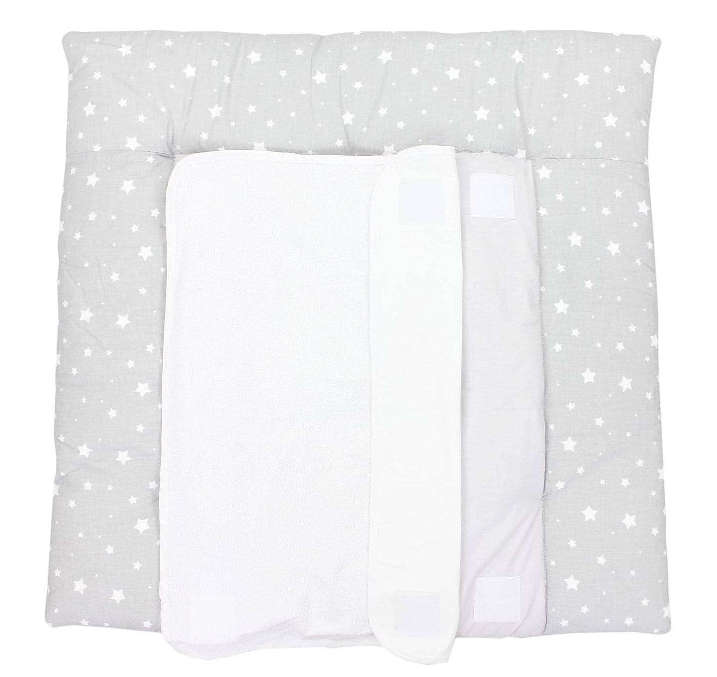 Wickelauflage mit 2 wasserfesten Frotteebezügen, 70x70 cm (1er Pack) /  Sterne Grau 2