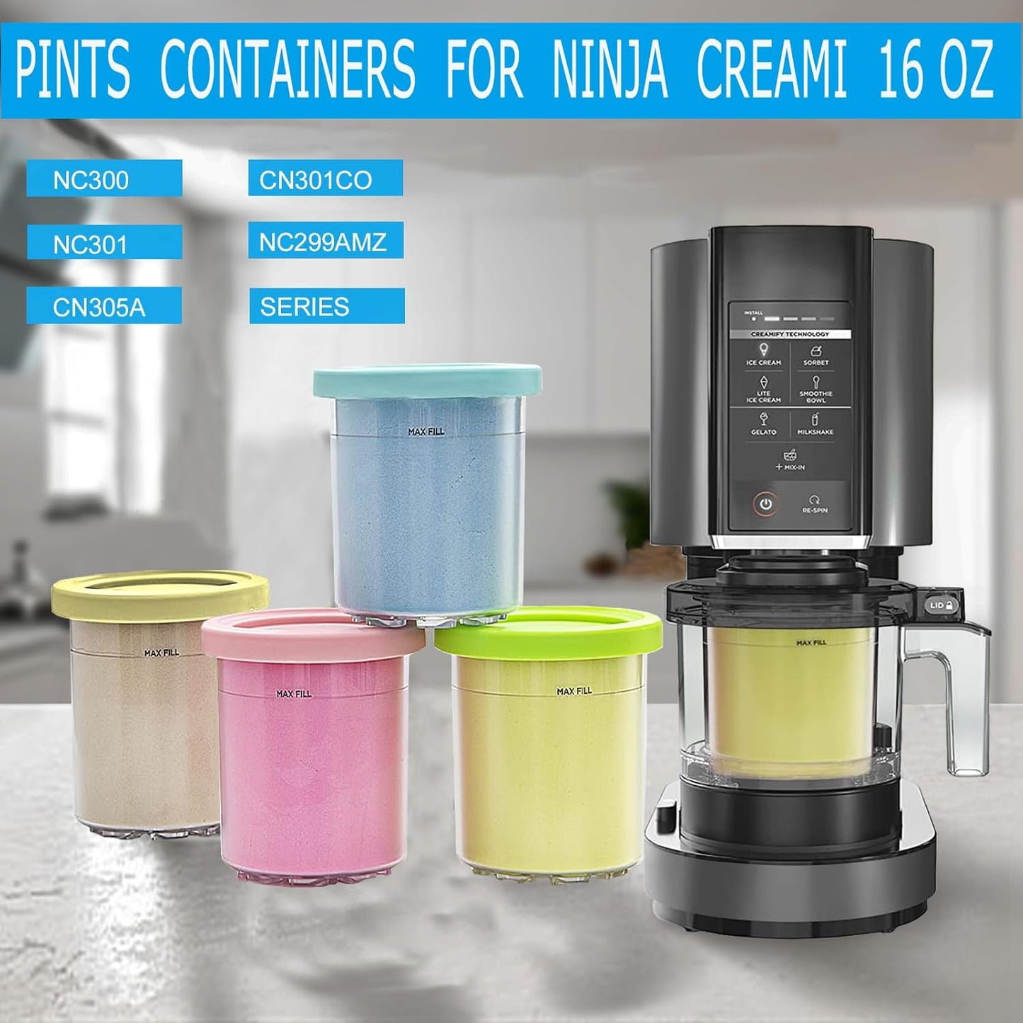 4-teiliges Creami Behälter-Set NC301 für Ninja Eismaschine, Transparent NC301