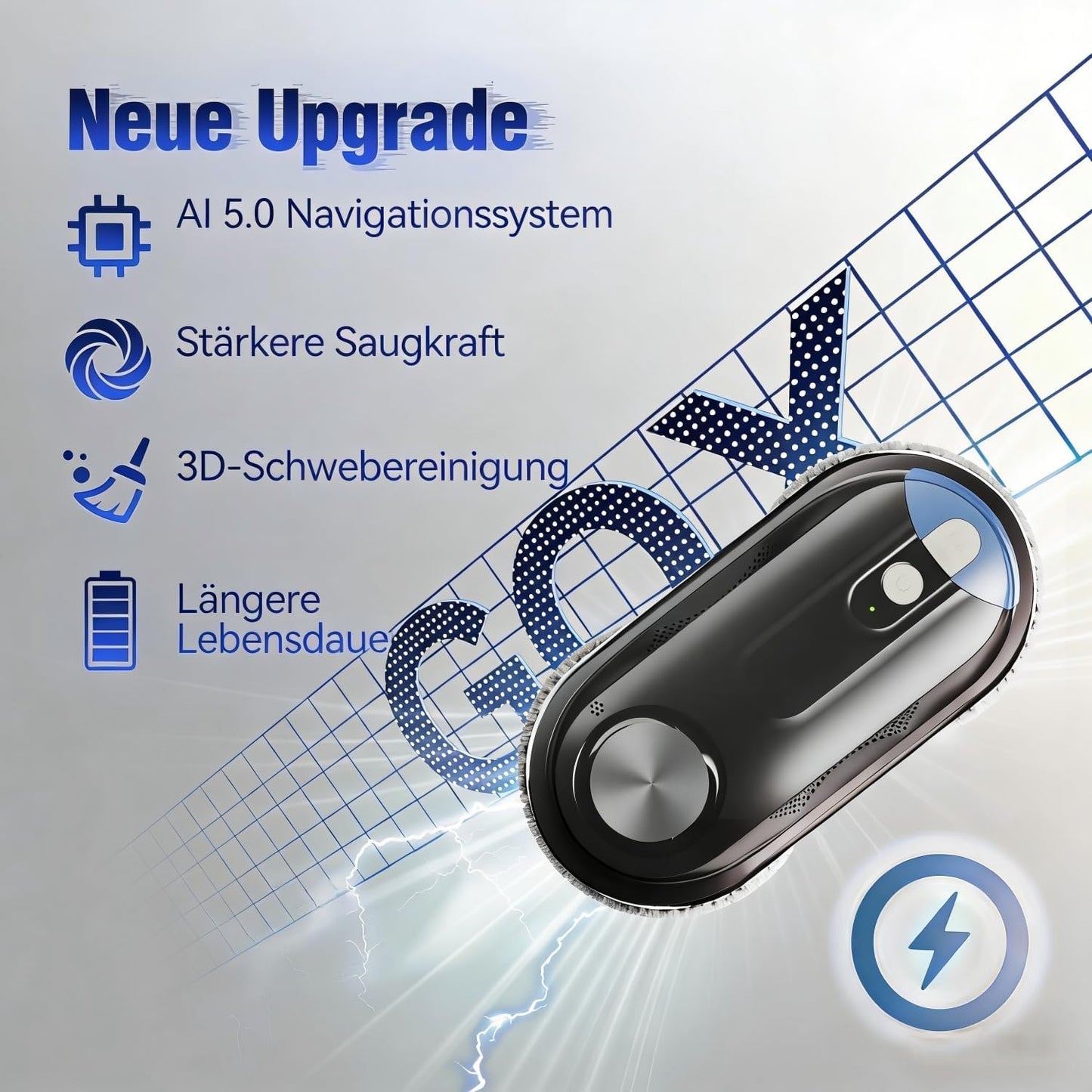 Fensterputzroboter mit Doppel-Spray & Fernbedienung, Schwarz
