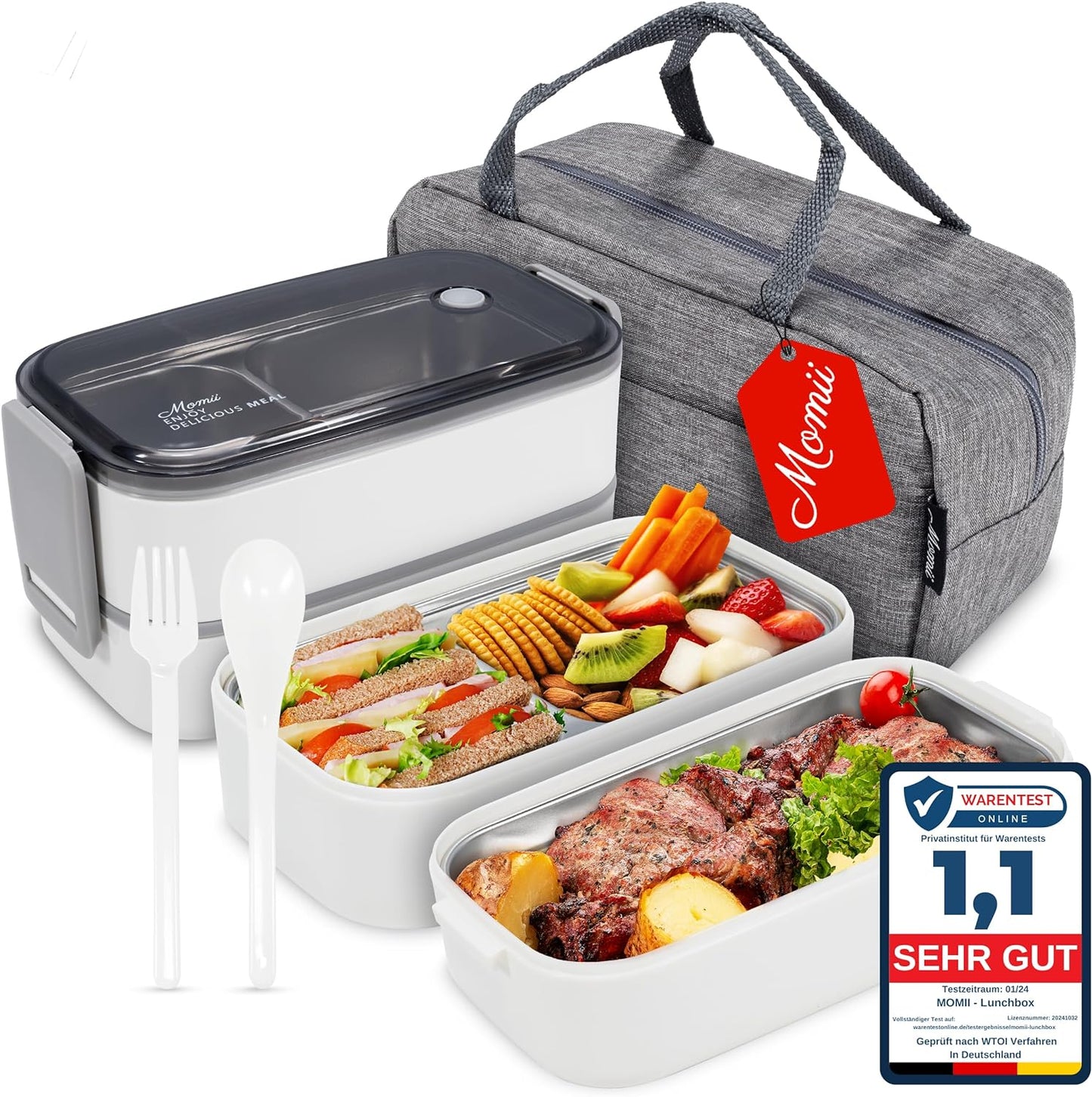 Premium Lunchbox mit Tragetasche, Weiss