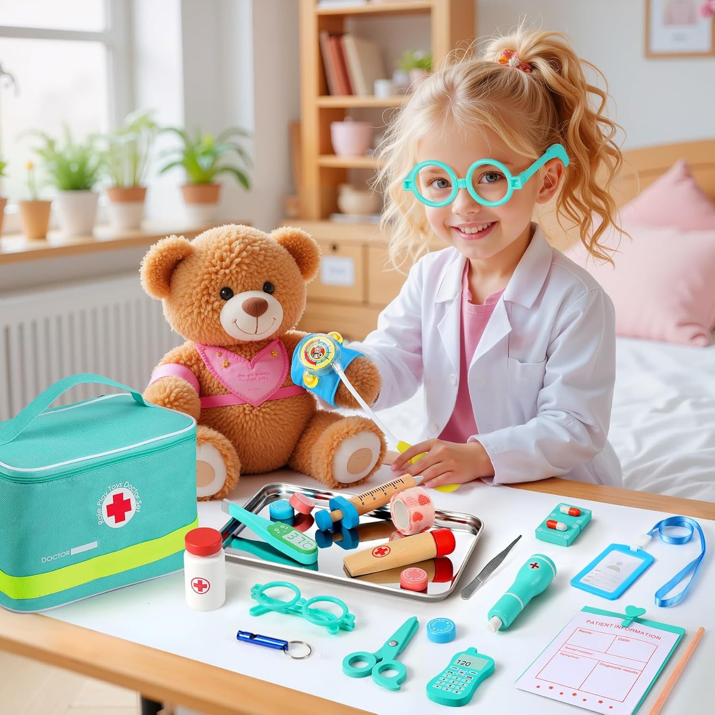 39-teiliges Arztkoffer-Spielset mit Stethoskop, Blau