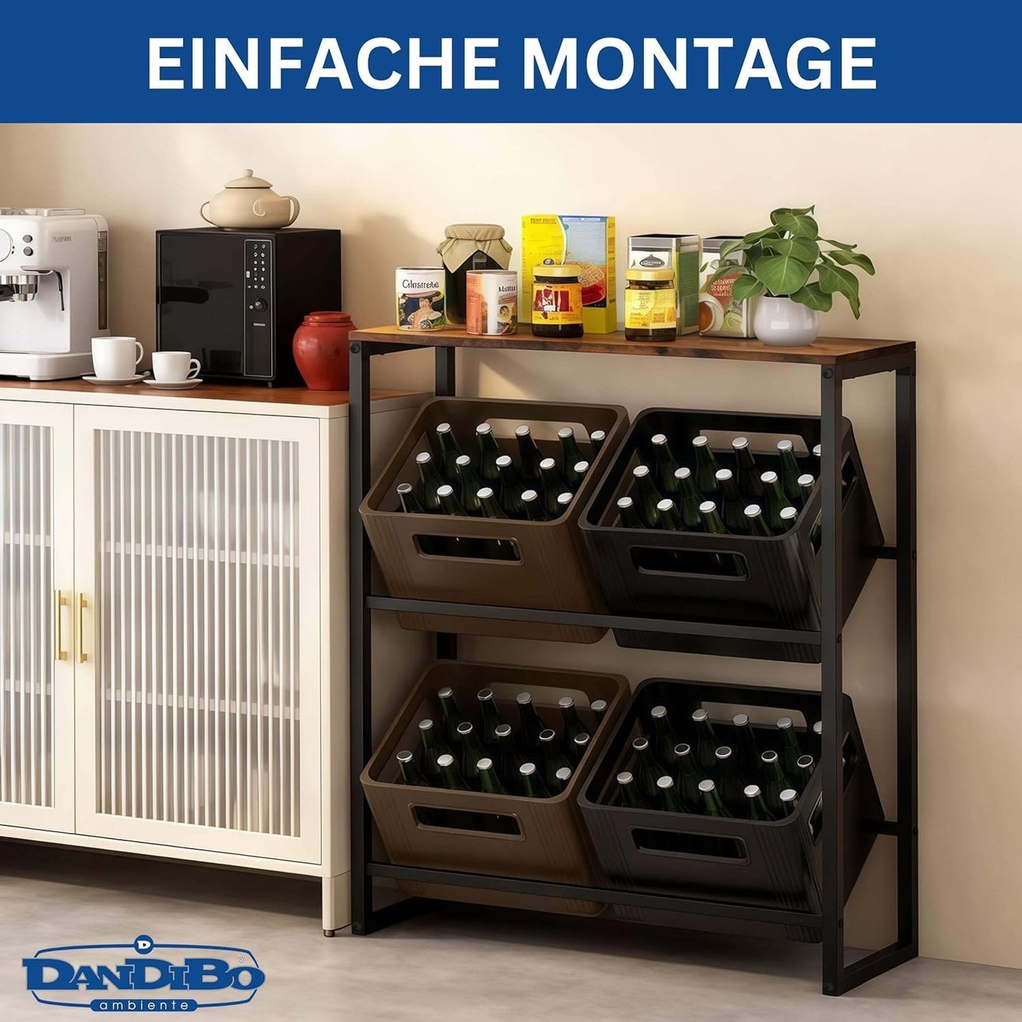 Getränkekistenregal mit Holzablage für 4 Kisten
