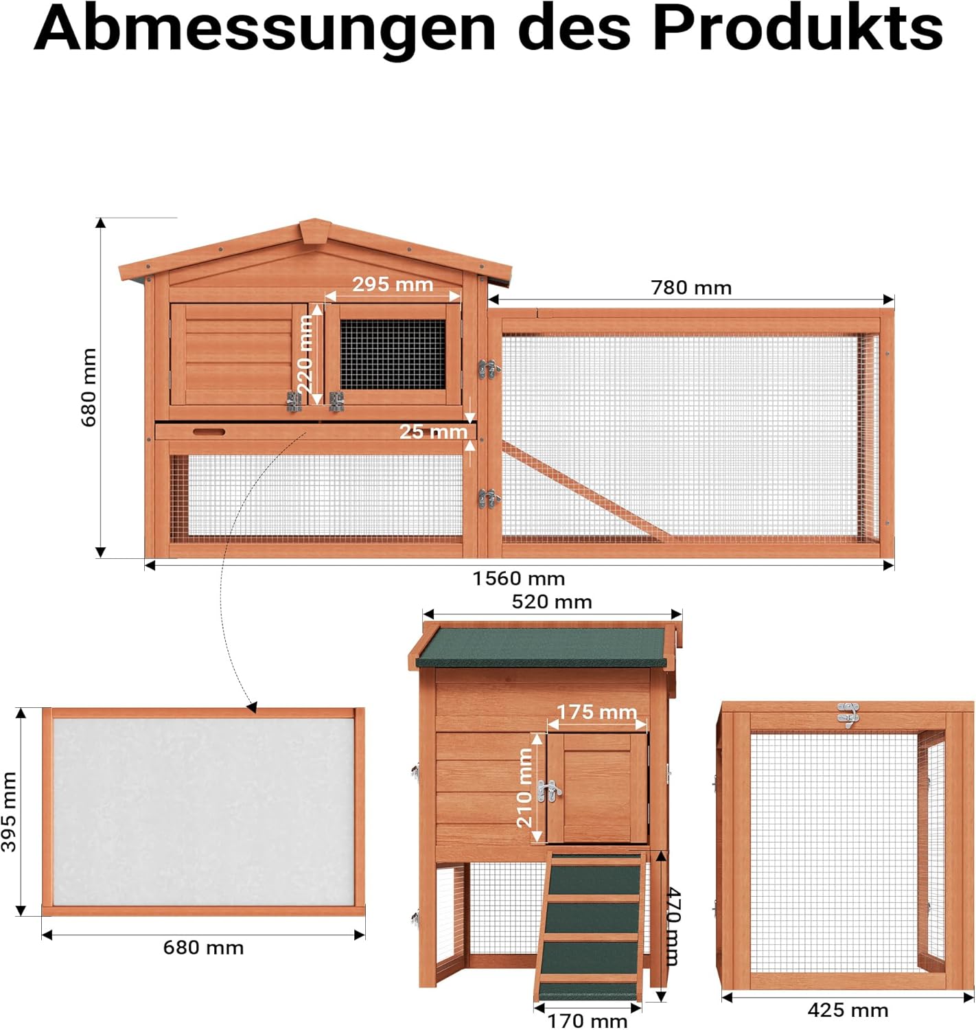 XXL Hasenstall mit Freilaufgehege, L 156 x B 52 x H 68 cm