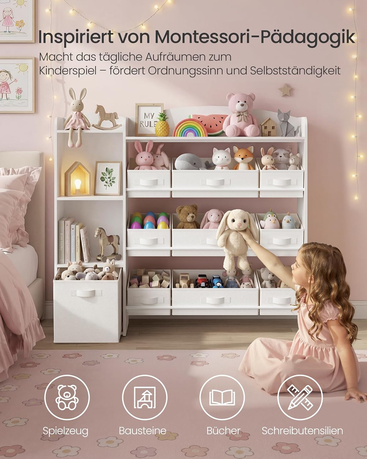 Kinder-Spielzeugregal mit Aufbewahrungsboxen (10-teilig), 2 Spalte (113W cm)