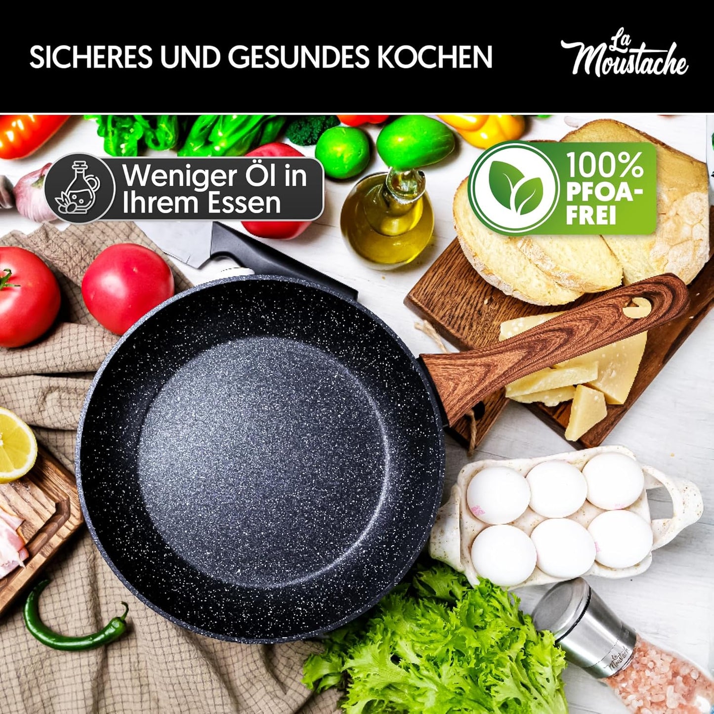 Antihaft-Kochgeschirr-Set für Induktion (8-teilig), 8 Stück Schwarz