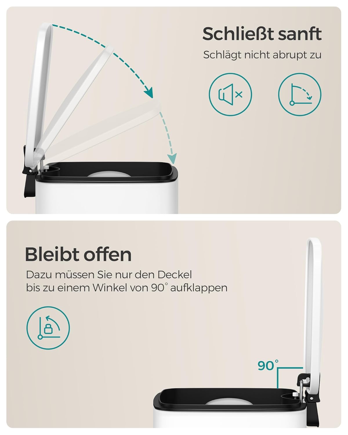 Kosmetikeimer mit Softclose und Pedal, Weiss 6 L