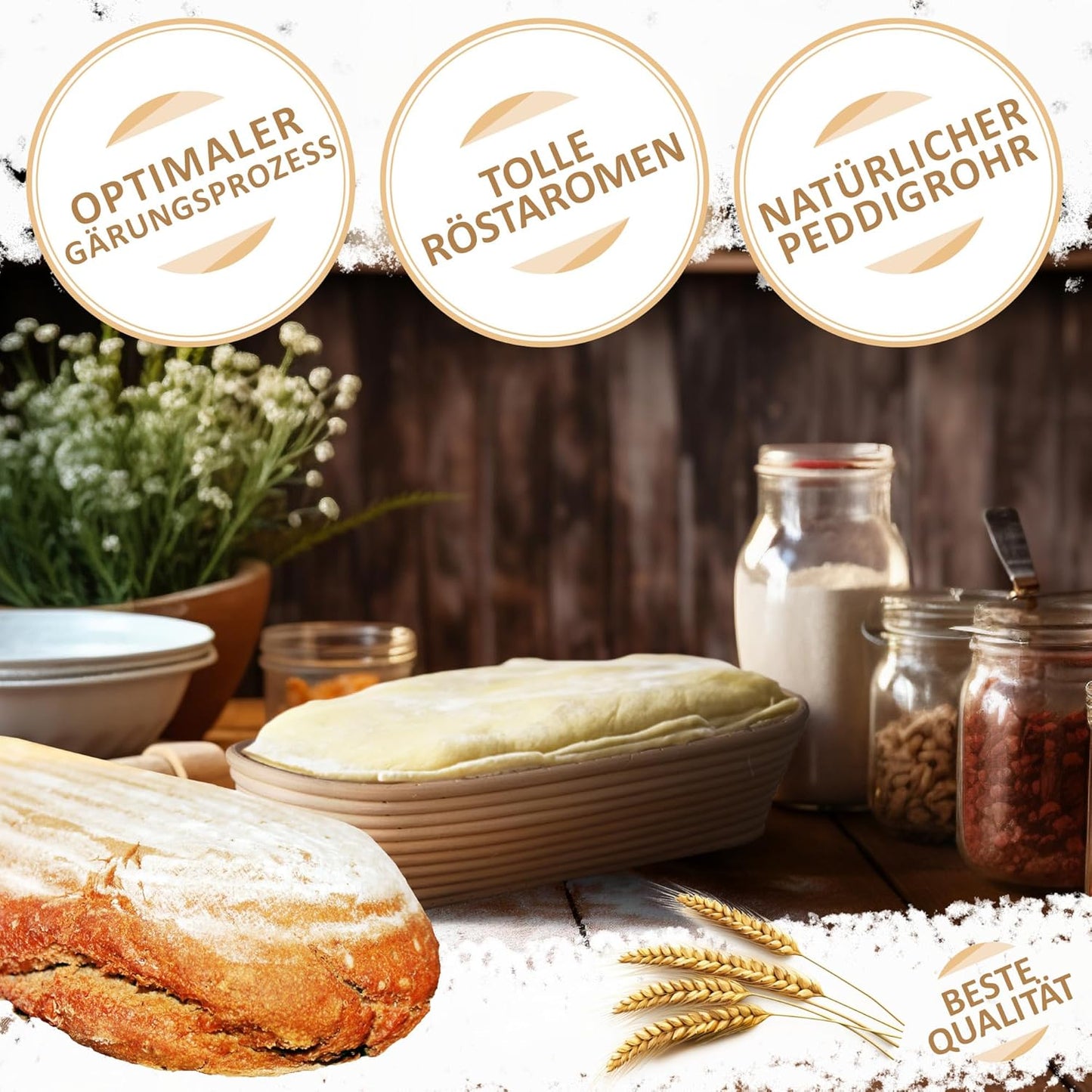 Ovaler Gärkorb mit Leineneinsatz, Gärkorb Oval - 1 Stück