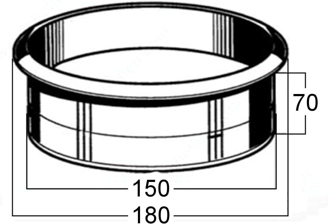 Einbau-Müll-Einwurfhülse, 180 x 70 mm (Bohrung 150 mm) ; Schwarz Matt