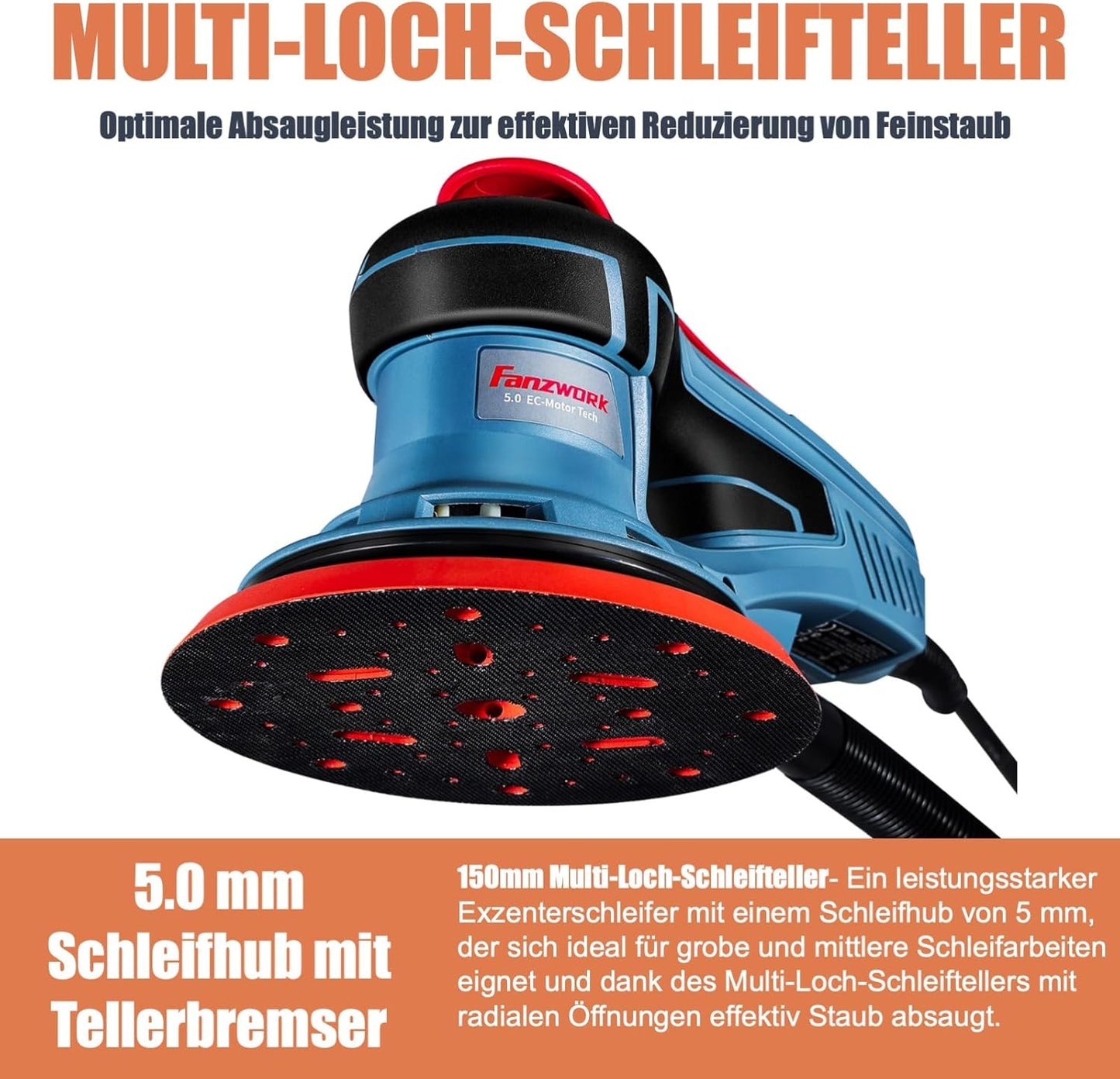 Exzenterschleifer mit zwei Schleiftellern, Set mit 150/125mm Teller