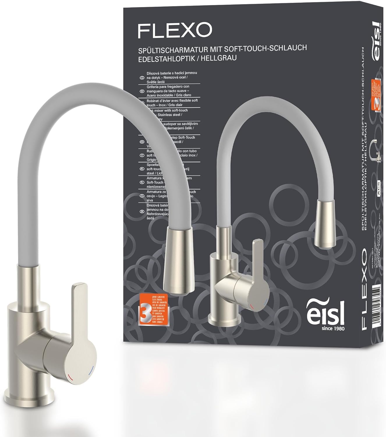 Flexible Spültischarmatur mit hohem Auslauf, Küche Edelstahloptik/Grau