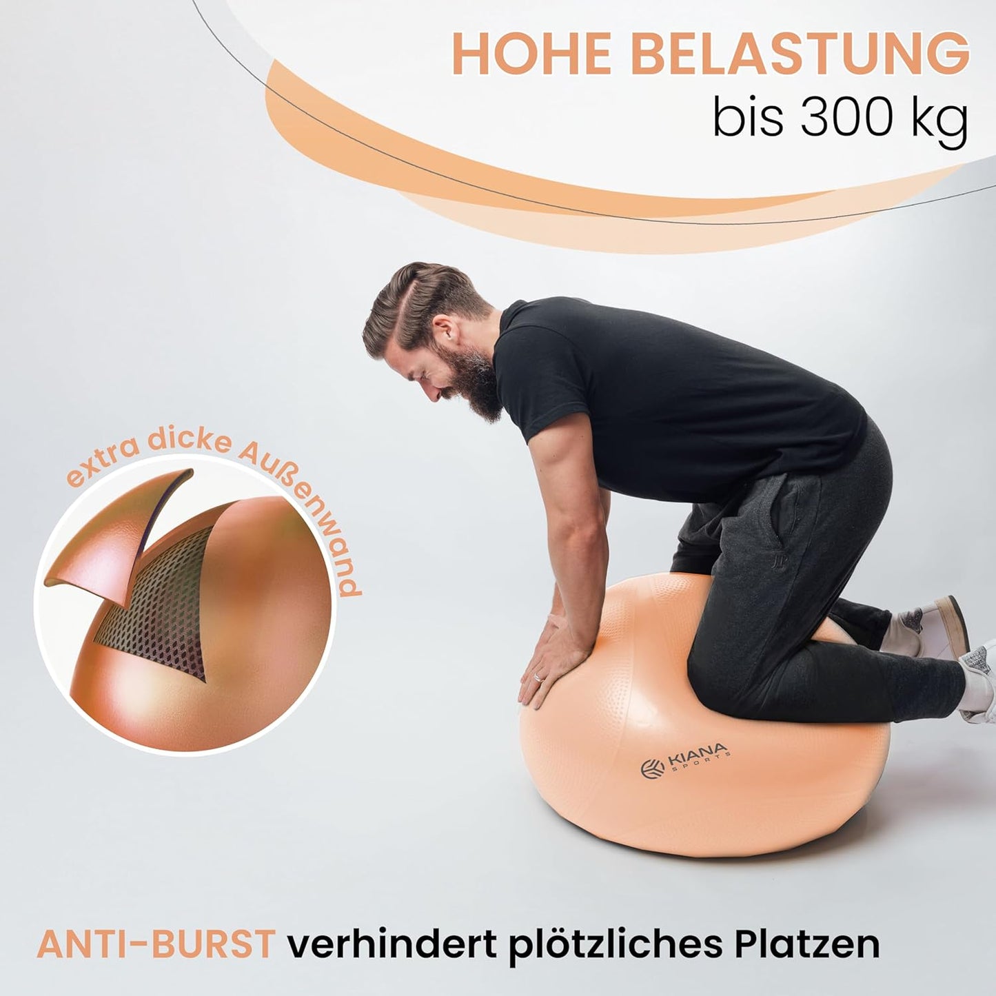 Gymnastikball mit Noppen & Pumpe, 4 Grössen, bis 180 cm, Pfirsich L (für Körpergröße bis 180 cm)