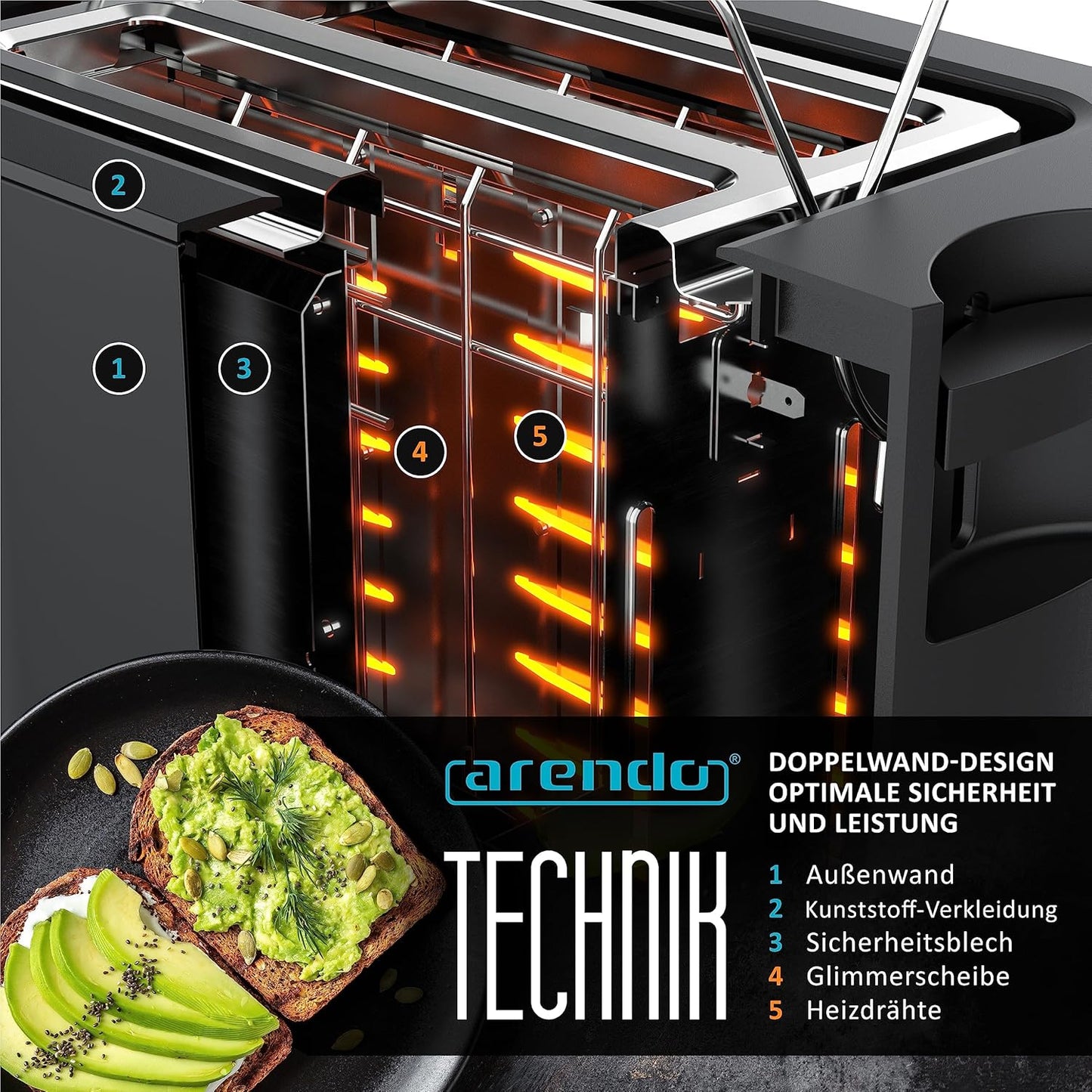 Toaster Manha Compact mit Restzeitanzeige und Brötchenaufsatz, A: Schwarz