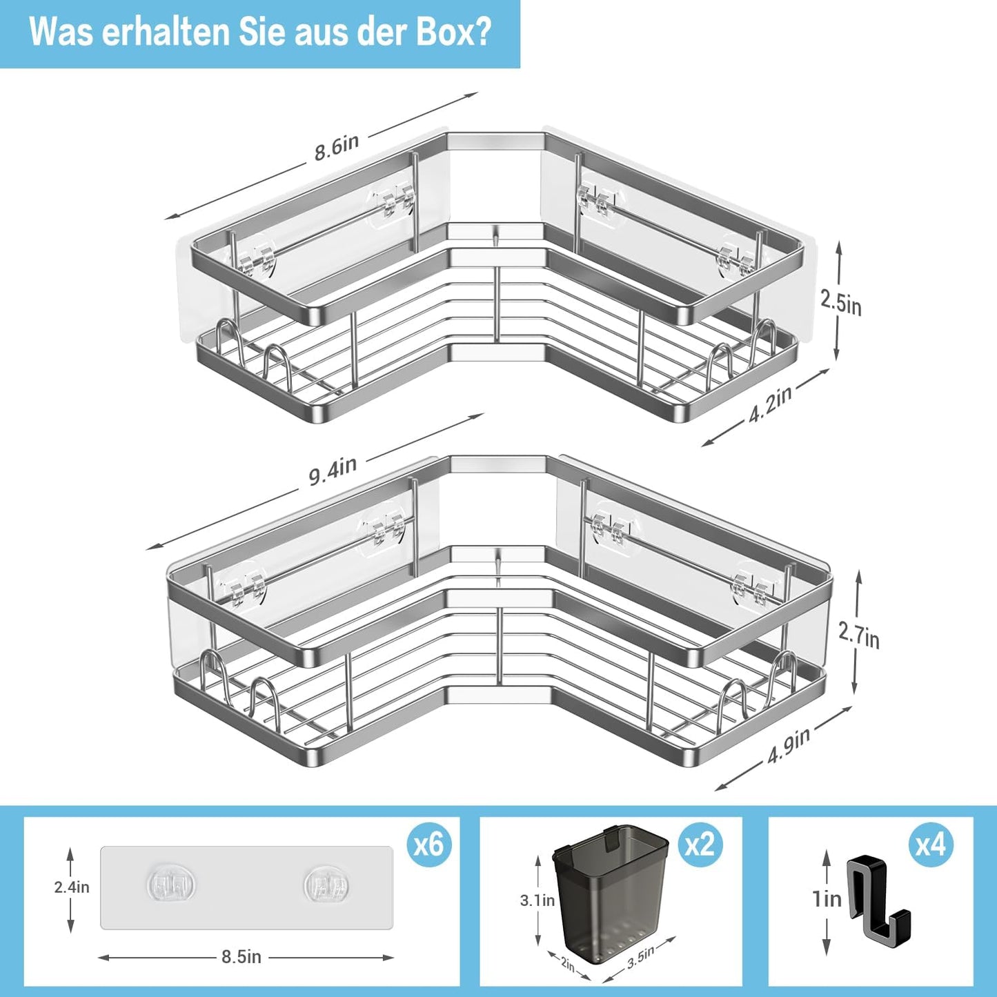 2-teiliges Duschablage-Set, Grau