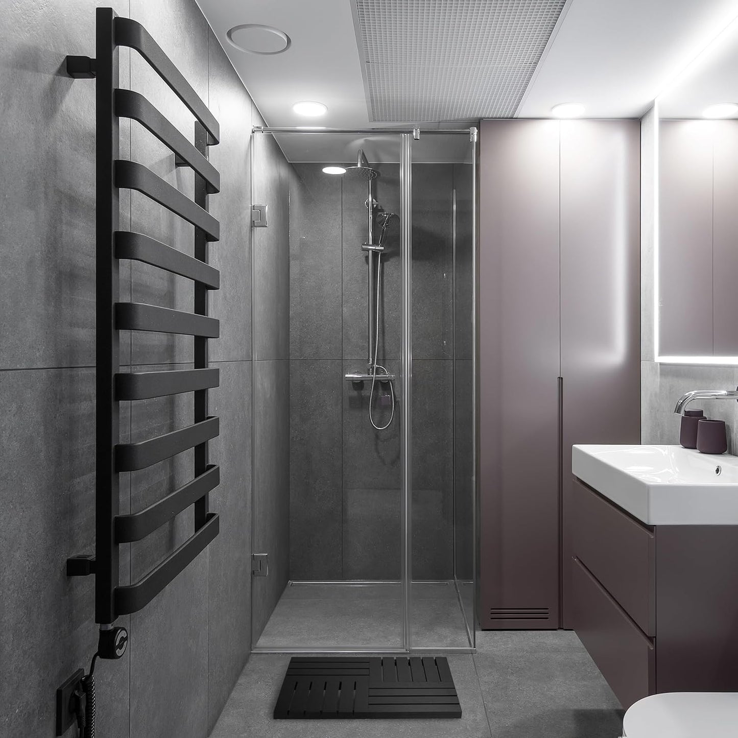 Rutschfeste Bambus-Badematte für Dusche & Sauna, Schwarz