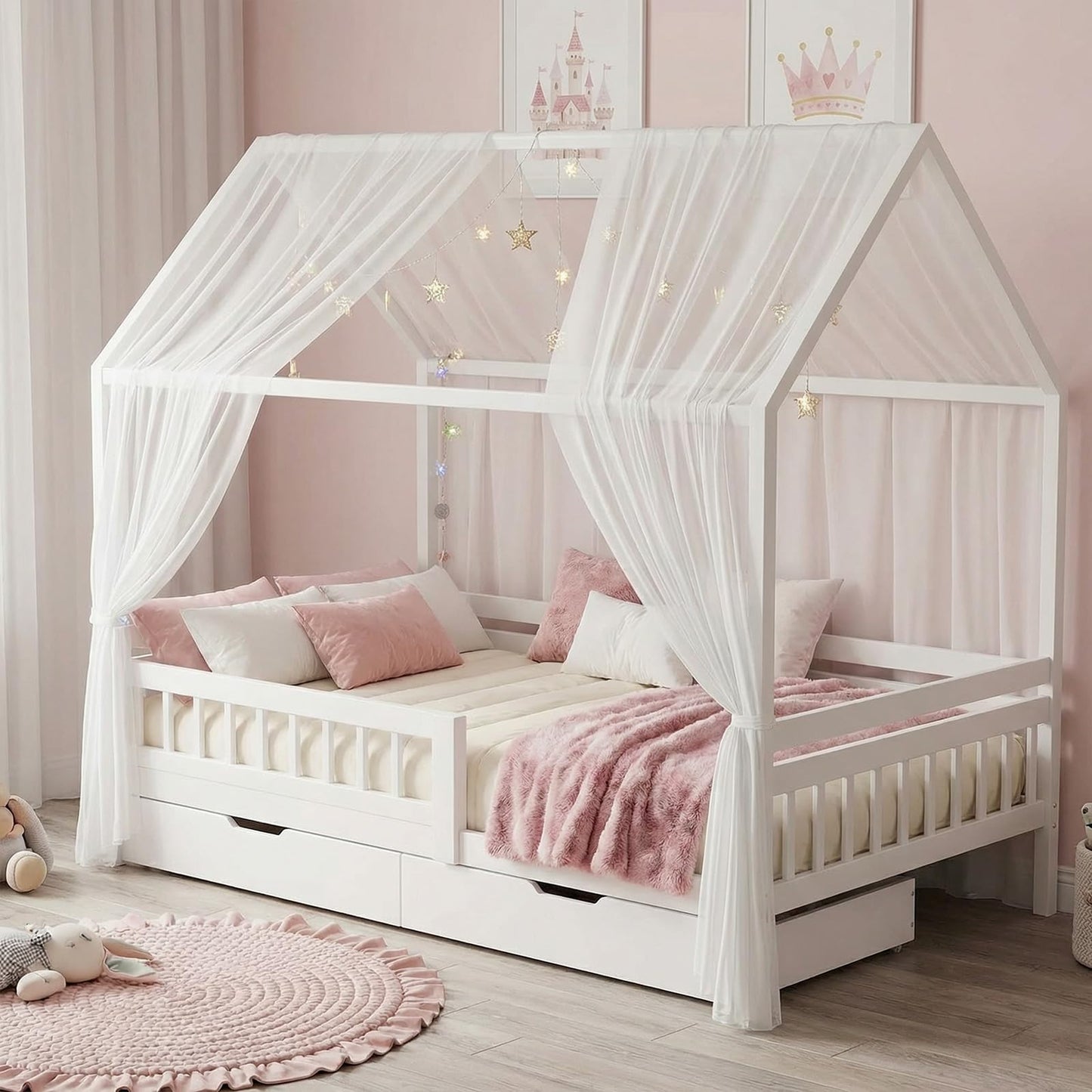2er-Set Hausbett-Himmel für Kinderzimmer