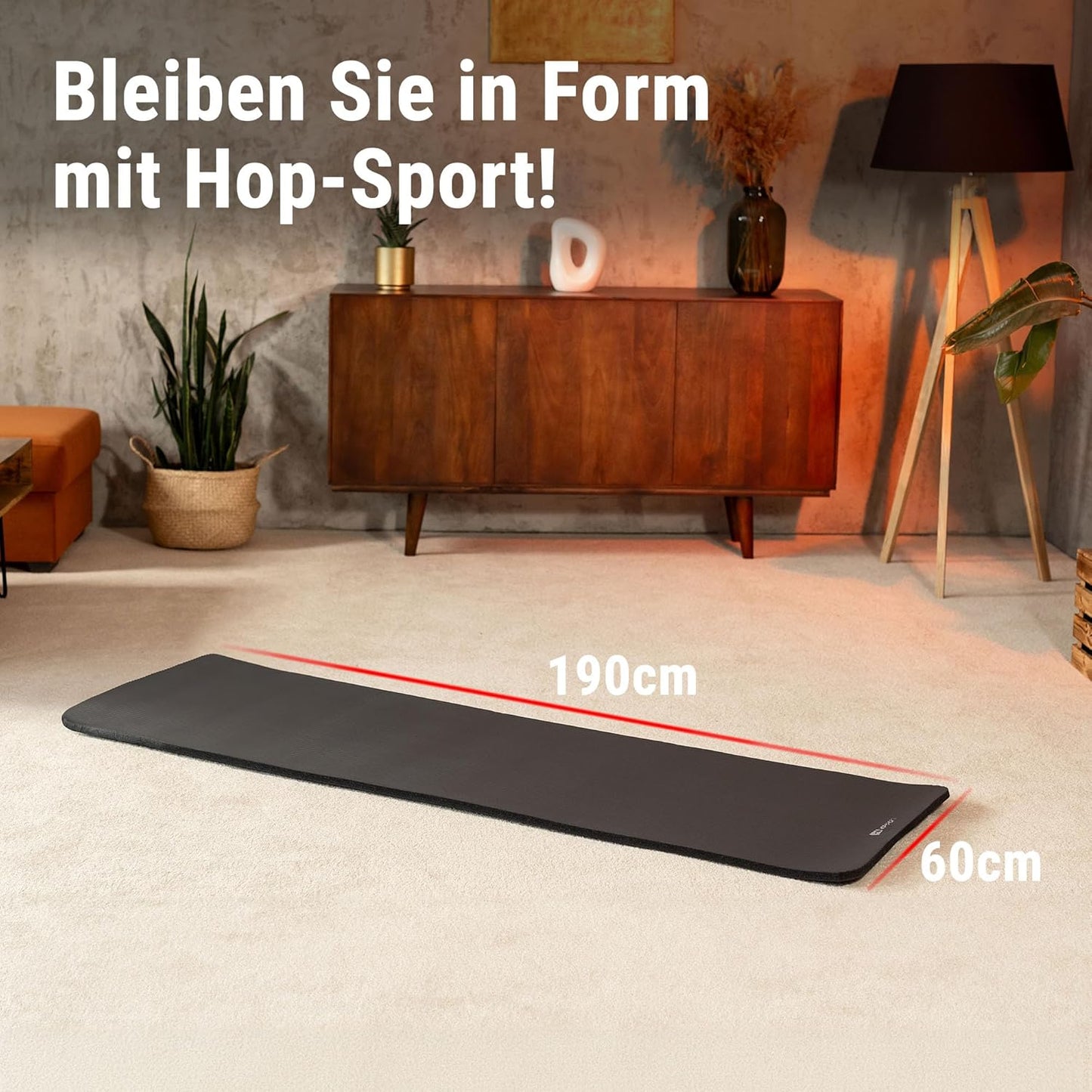 Gymnastikmatte 190 x 60 cm - rutschfest & gelenkschonend, BLACK