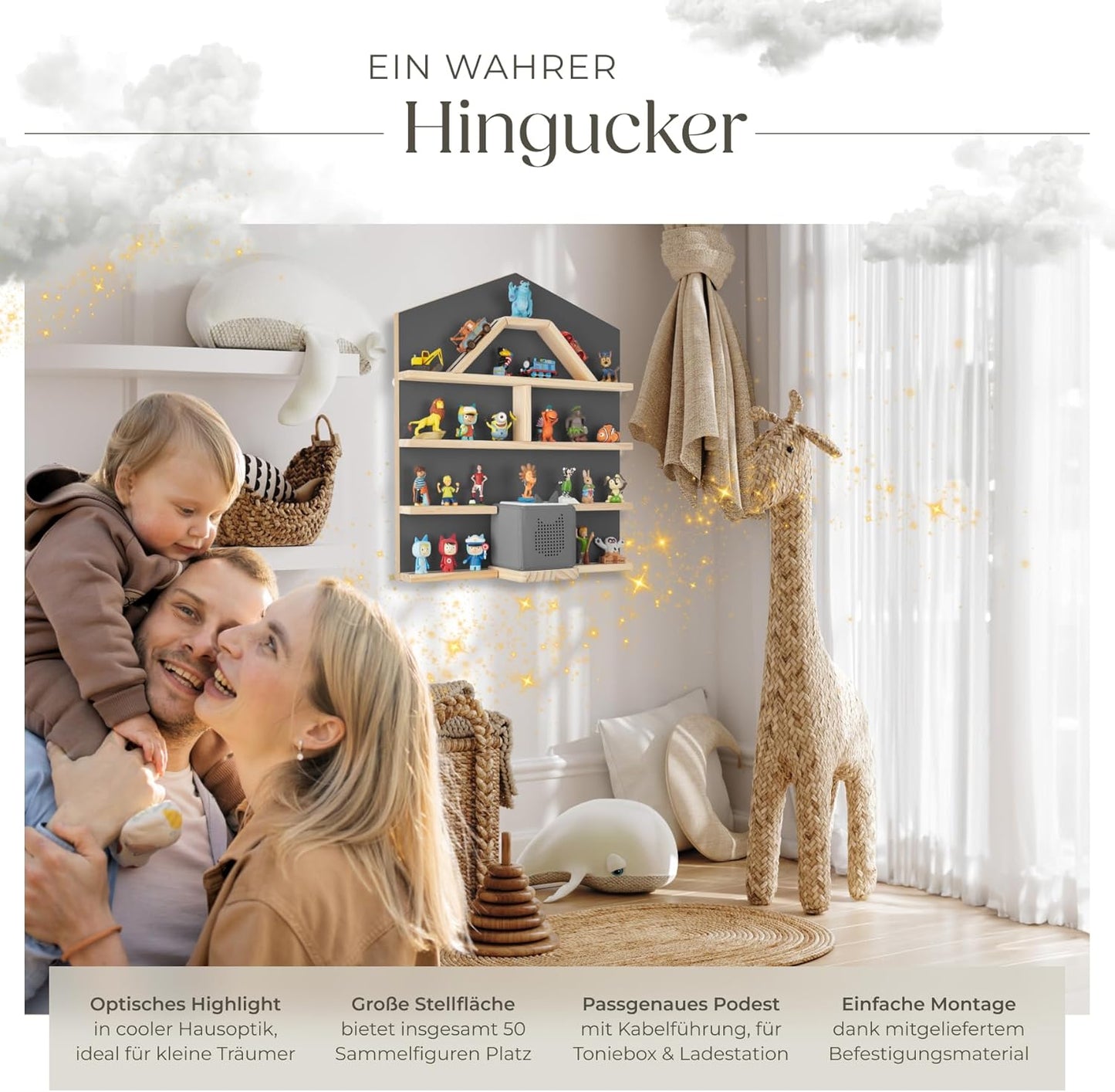Wandregal für Toniebox und Figuren, Haus Anthrazit