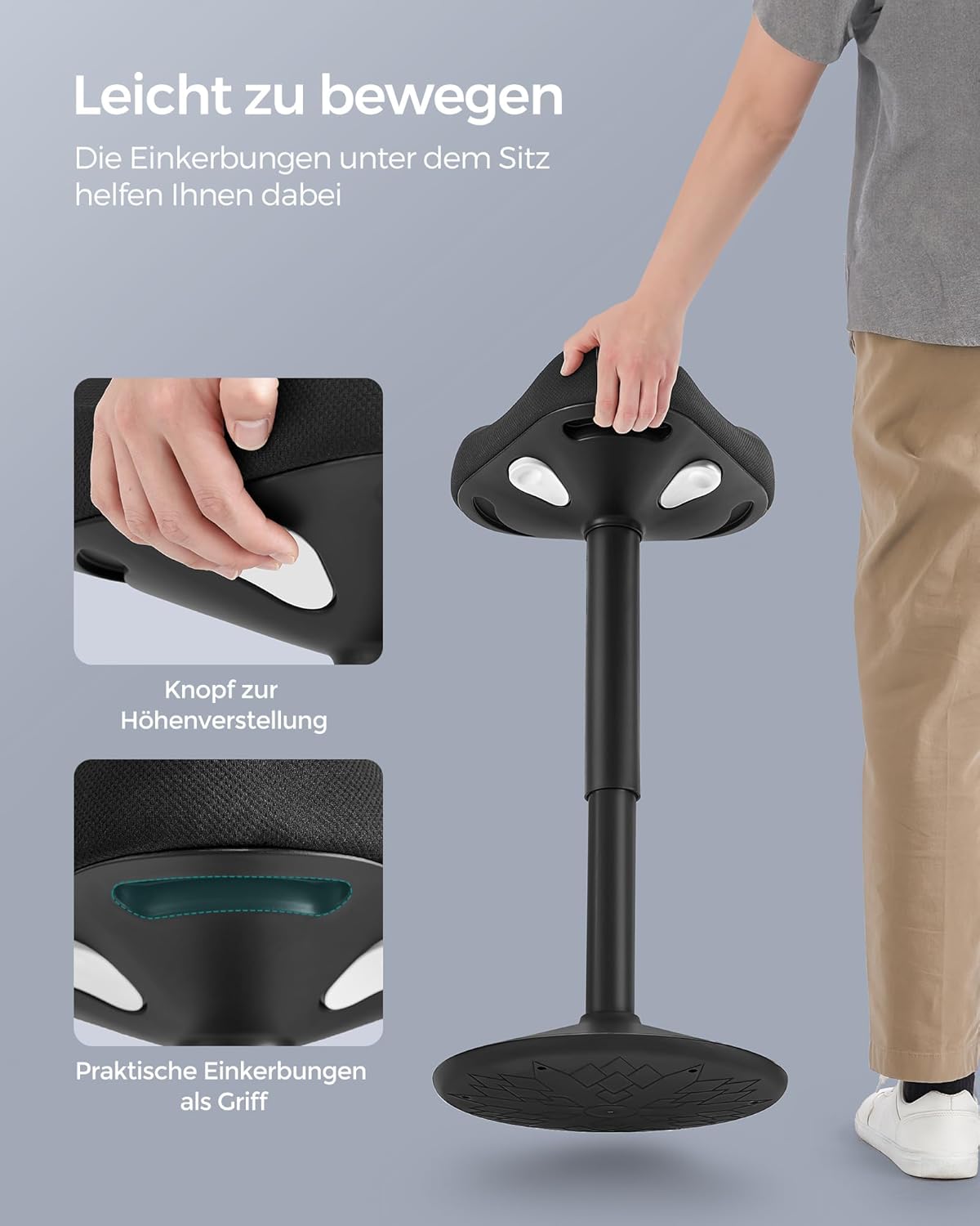 Höhenverstellbarer 360° Stehhocker mit Neigefunktion, Stehhocker Schwarz