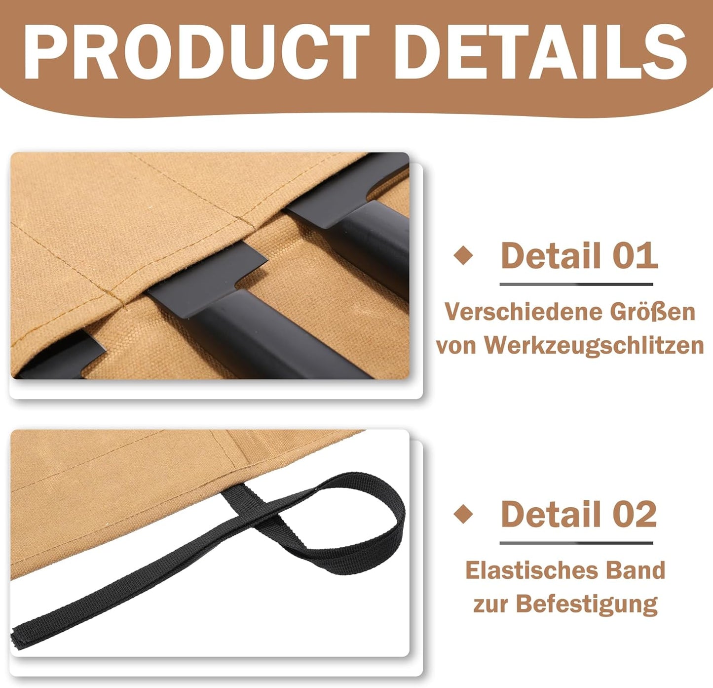 Aufbewahrungstasche für 7 Küchenmesser, Khaki