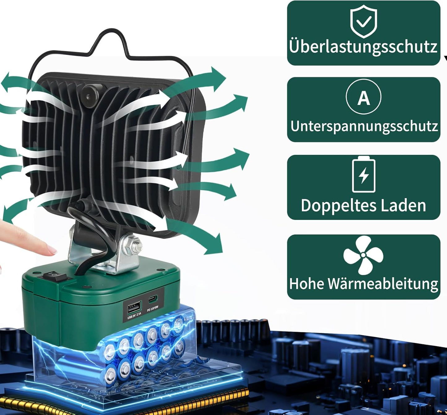 Kabellose LED-Arbeitsleuchte, Green