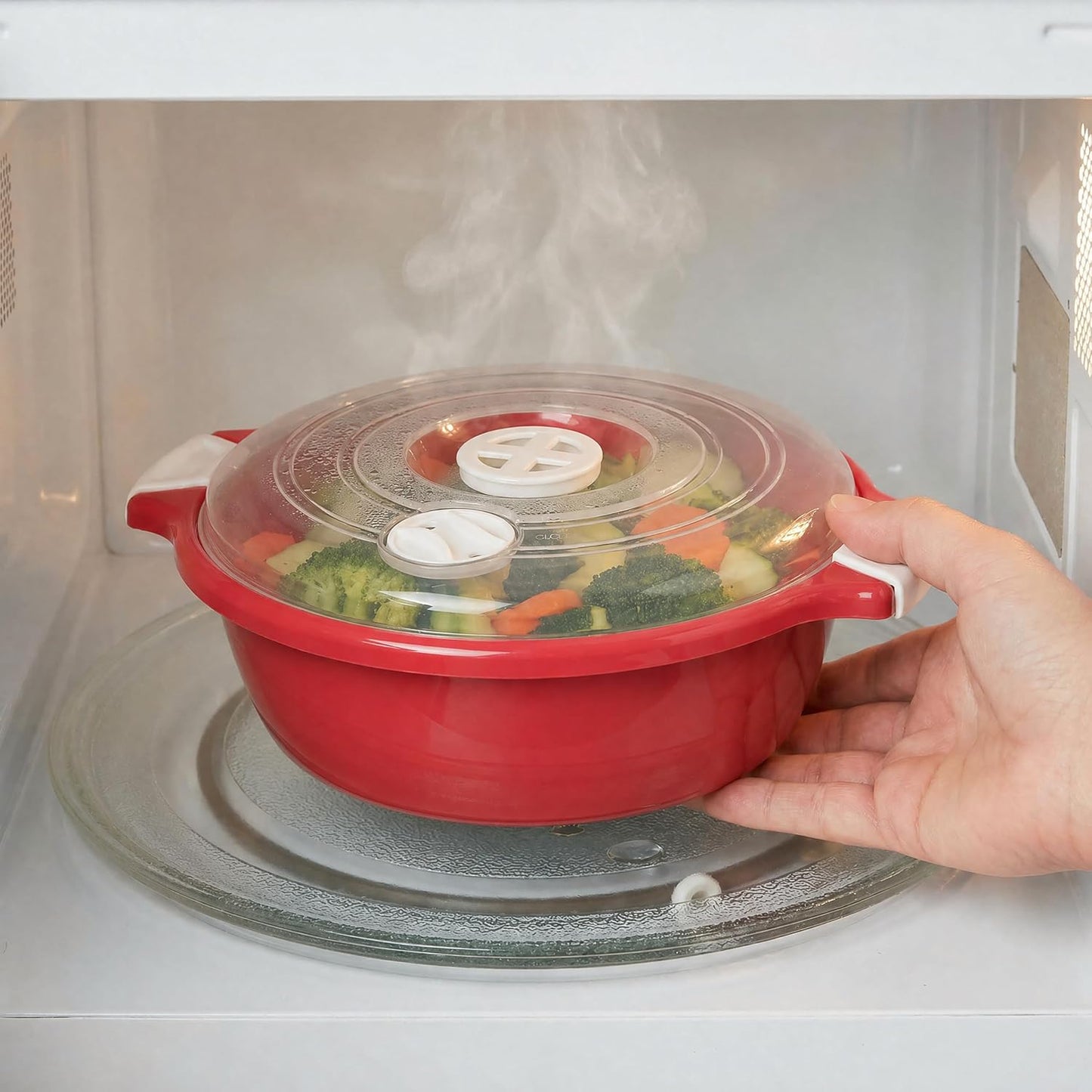 2-teiliges Mikrowellenschüssel-Set mit Dampfventil, Rot