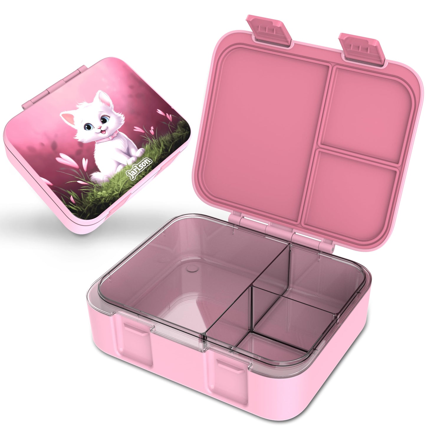 Kinder Bento Lunchbox mit Trennfächern, Katze Rosa