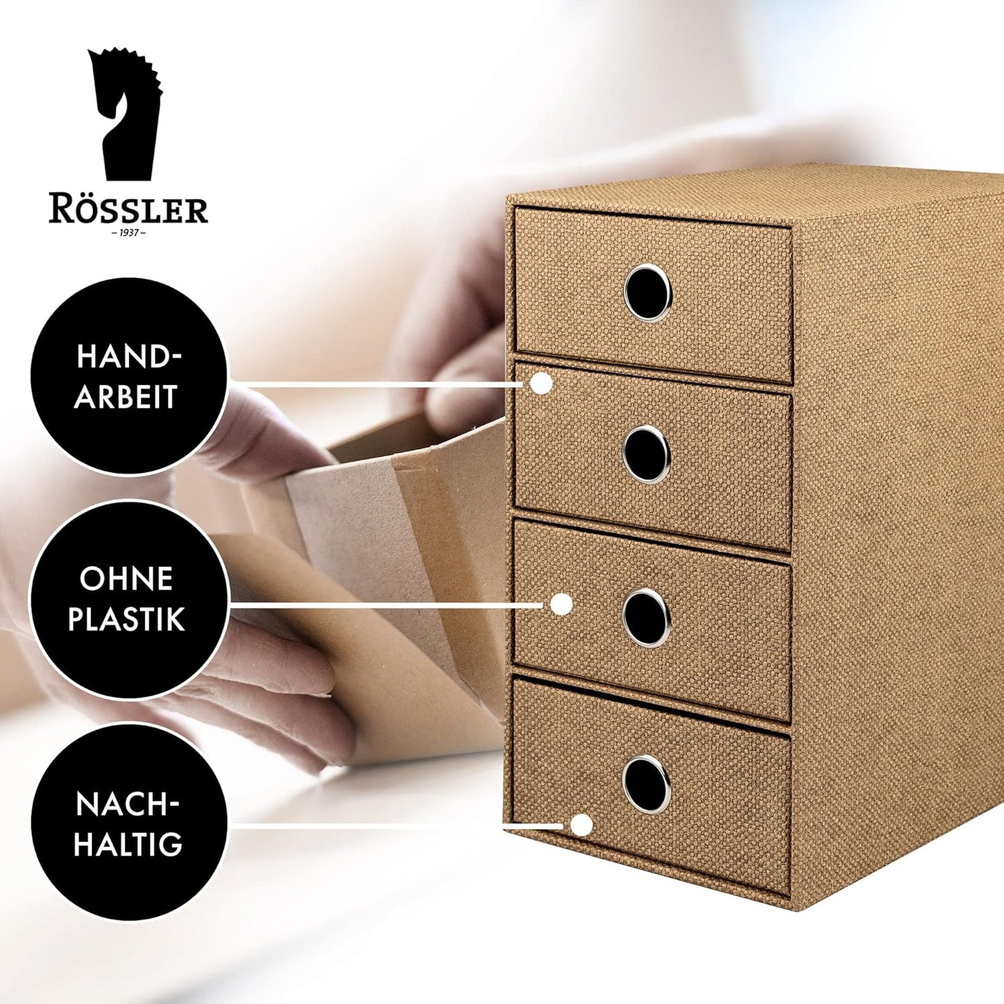 Schubladenbox mit 4 Schubladen, Haselnuss