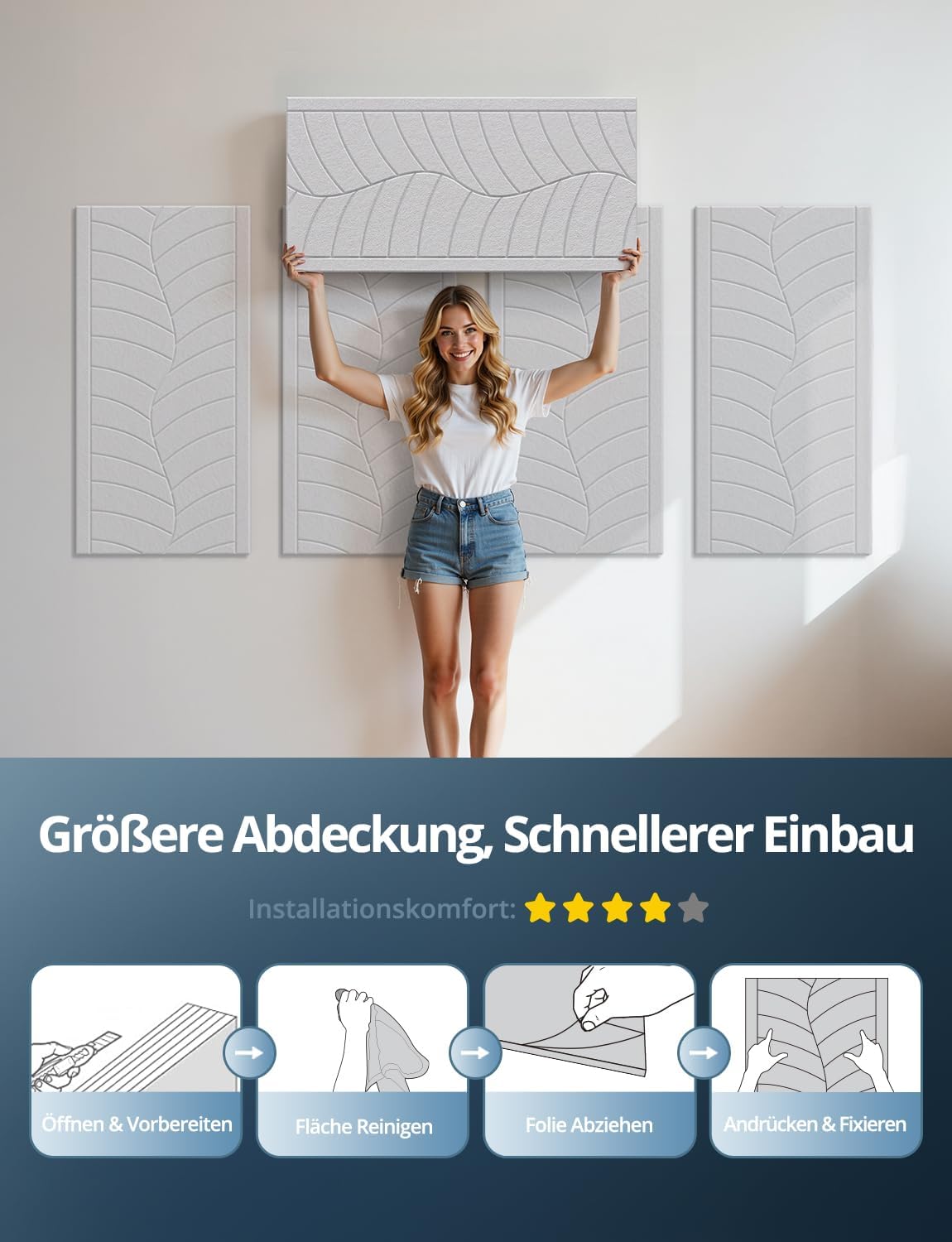 4 x selbstklebende Akustikplatten, Grosse Blätter –4 Stück Weiss